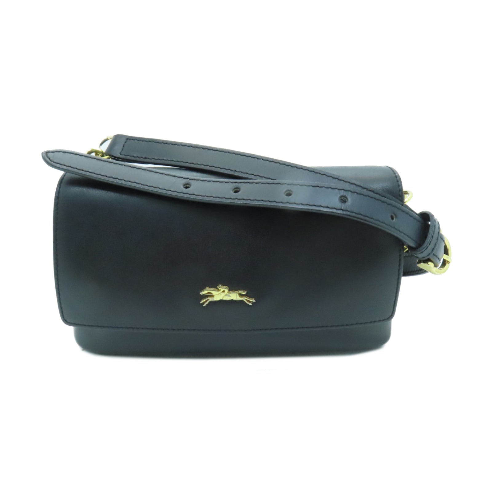 Longchamp 牛皮皮革Chain Shoulder Bag金扣鏈帶肩背袋黑色