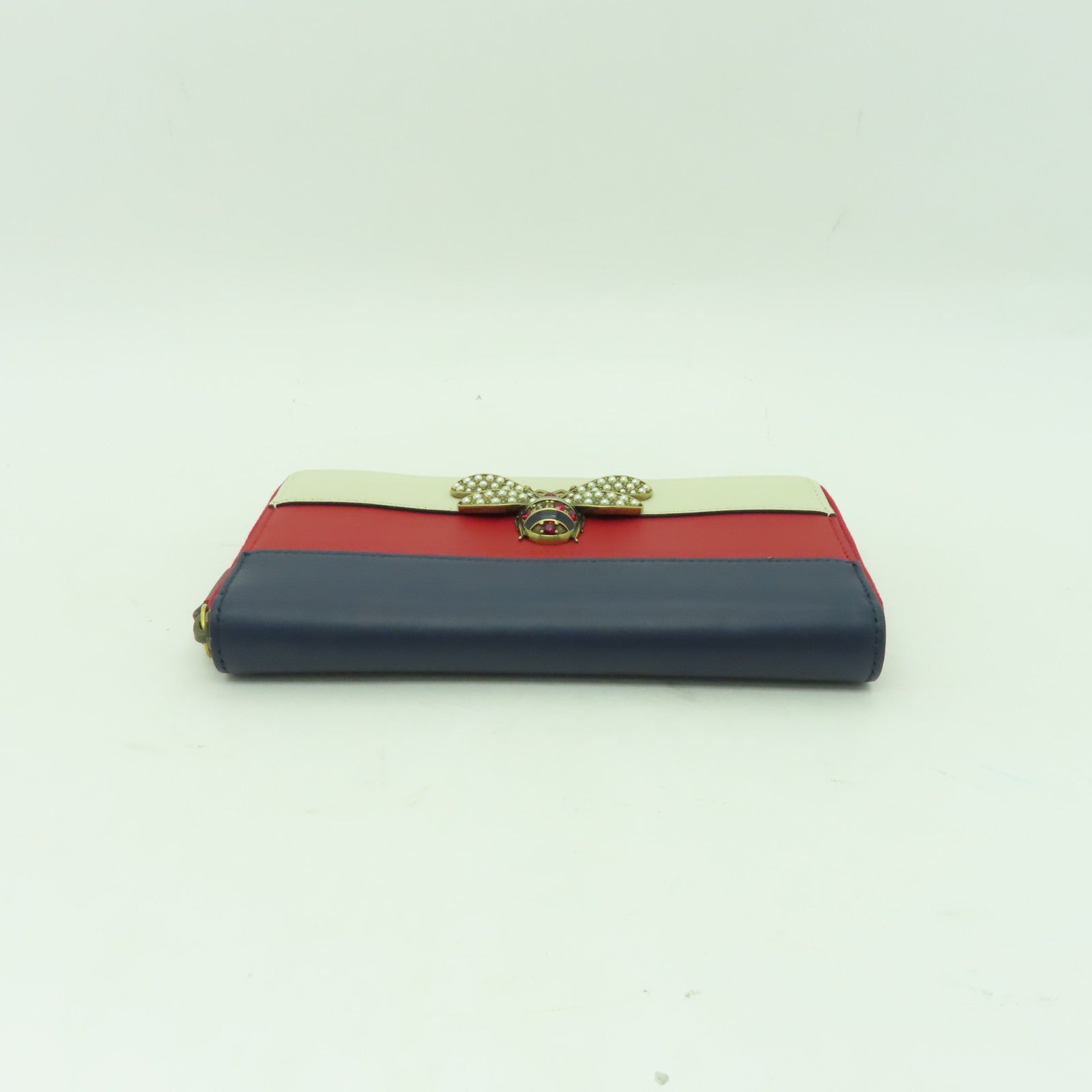 GUCCI 牛皮皮革Queen Margaret Zip Wallet金扣長錢包紅色/深藍色/白色