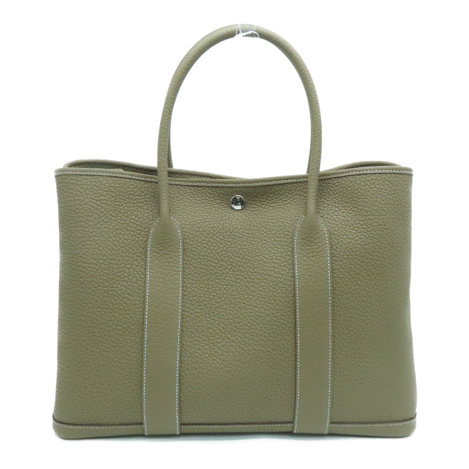 HERMES Taurillon Clemence皮革GardenParty PM银扣手挽袋大象灰