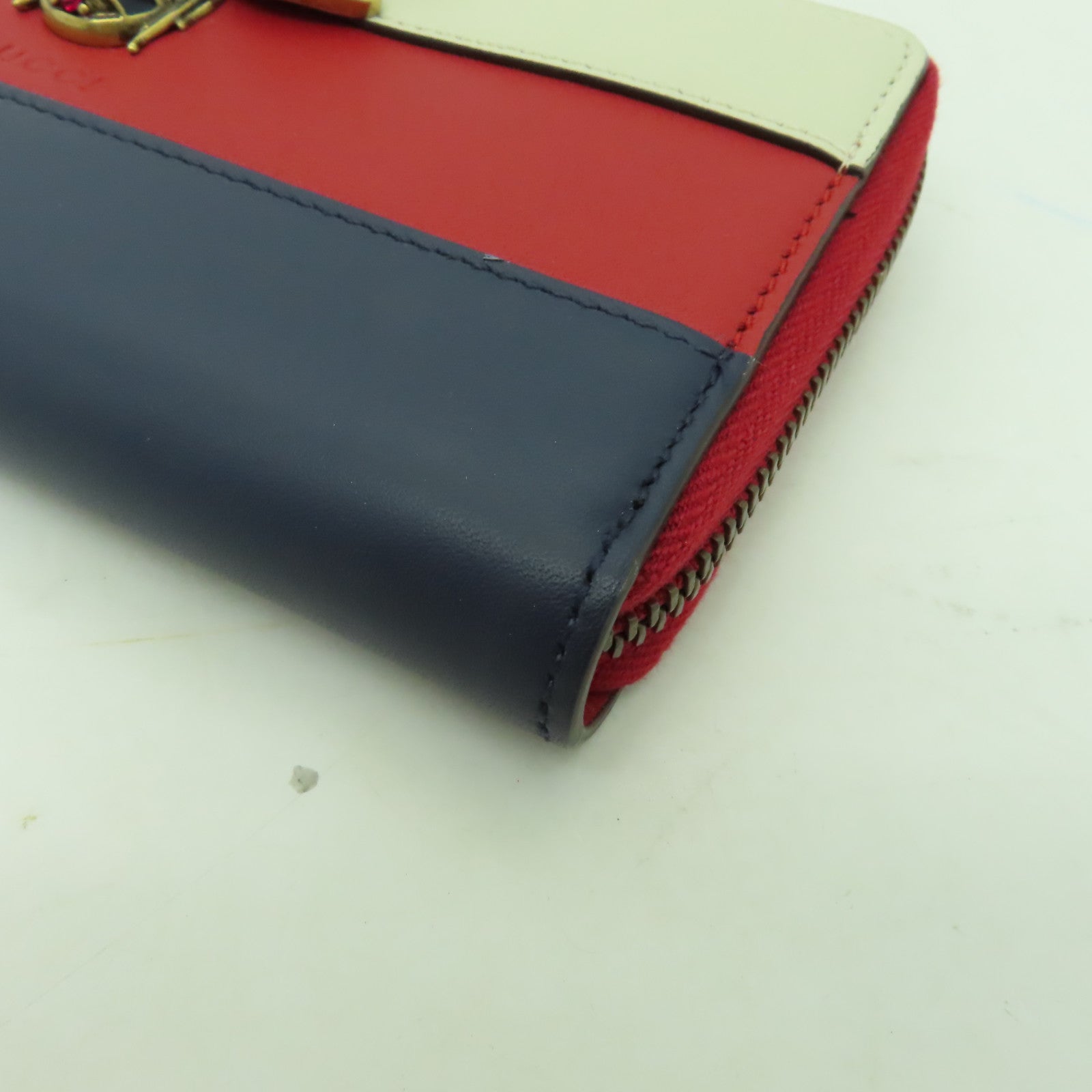 GUCCI 牛皮皮革Queen Margaret Zip Wallet金扣長錢包紅色/深藍色/白色