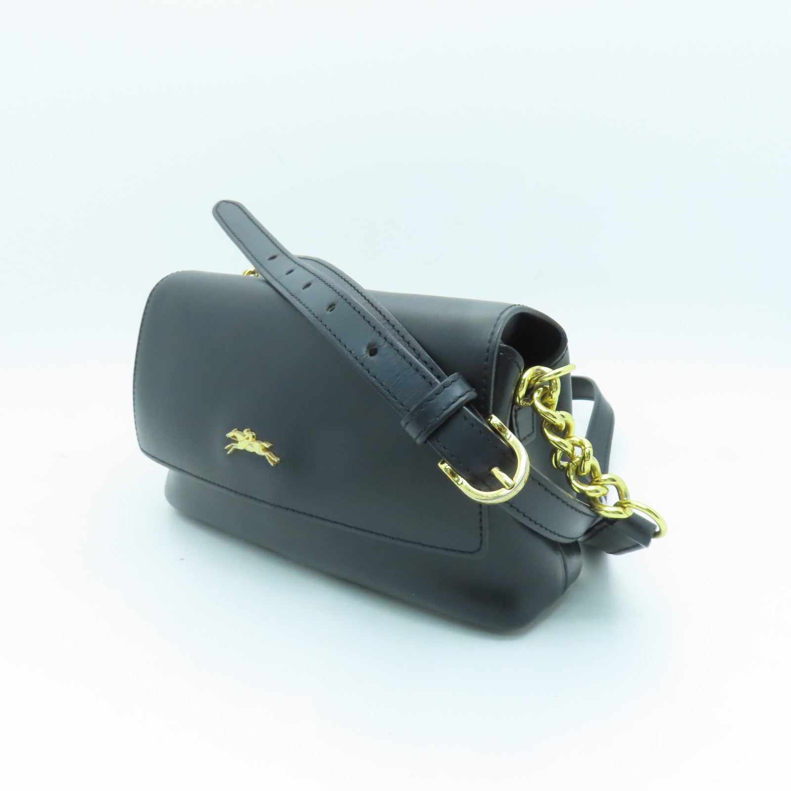Longchamp 牛皮皮革Chain Shoulder Bag金扣鏈帶肩背袋黑色