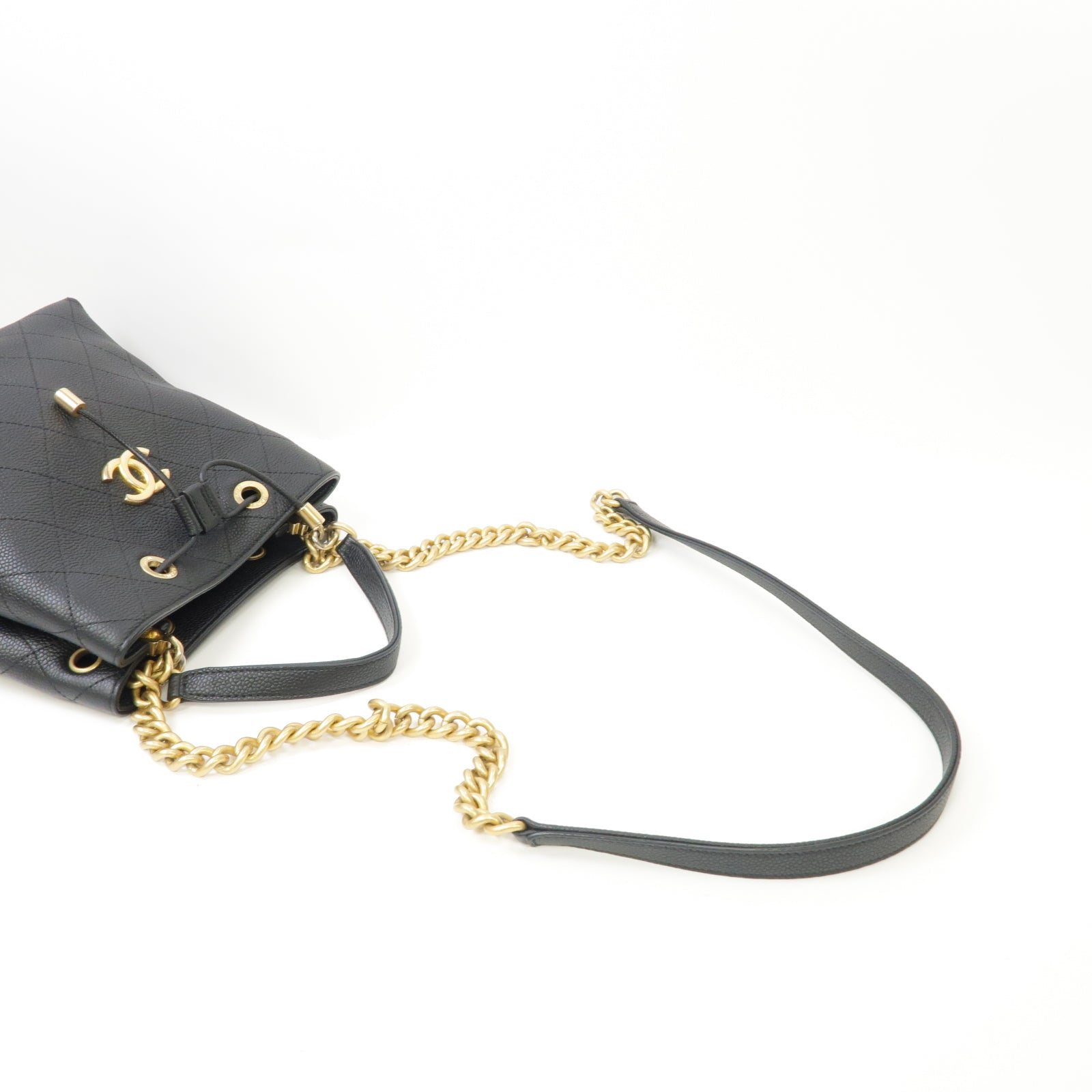 CHANEL 菱格Caviar皮革2way Chain Shoulder Bag金扣手挽肩背兩用袋黒色