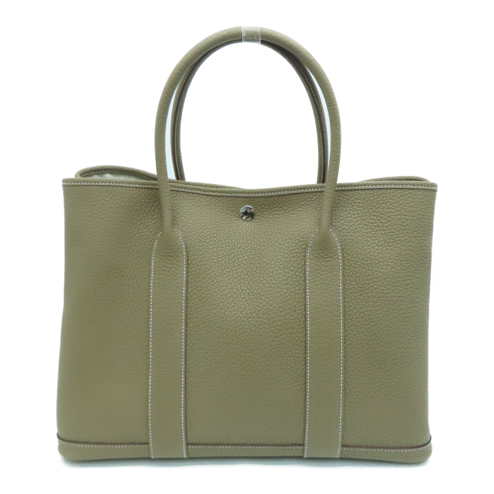 HERMES Taurillon Clemence皮革GardenParty PM银扣手挽袋大象灰