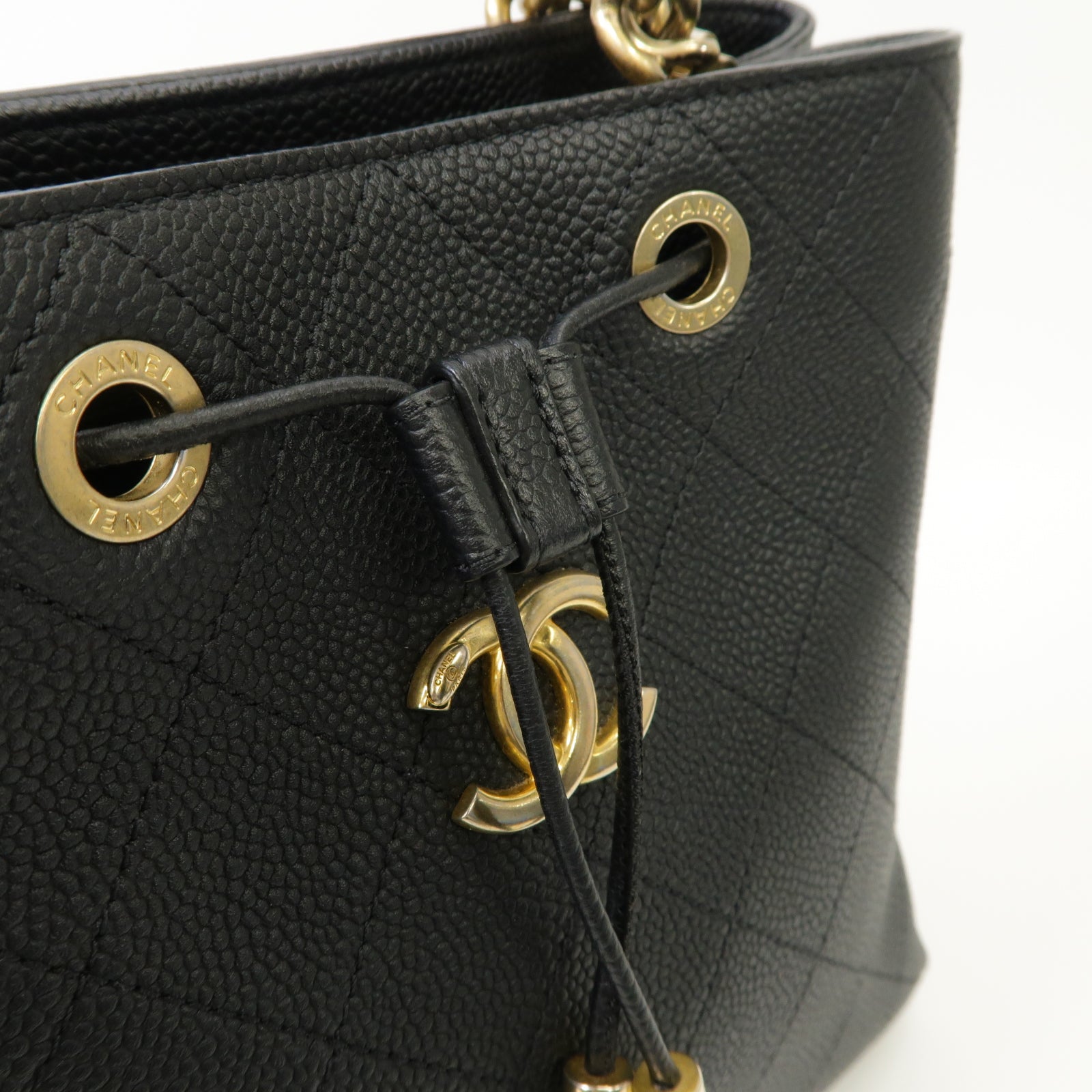 CHANEL 菱格Caviar皮革2way Chain Shoulder Bag金扣手挽肩背兩用袋黒色