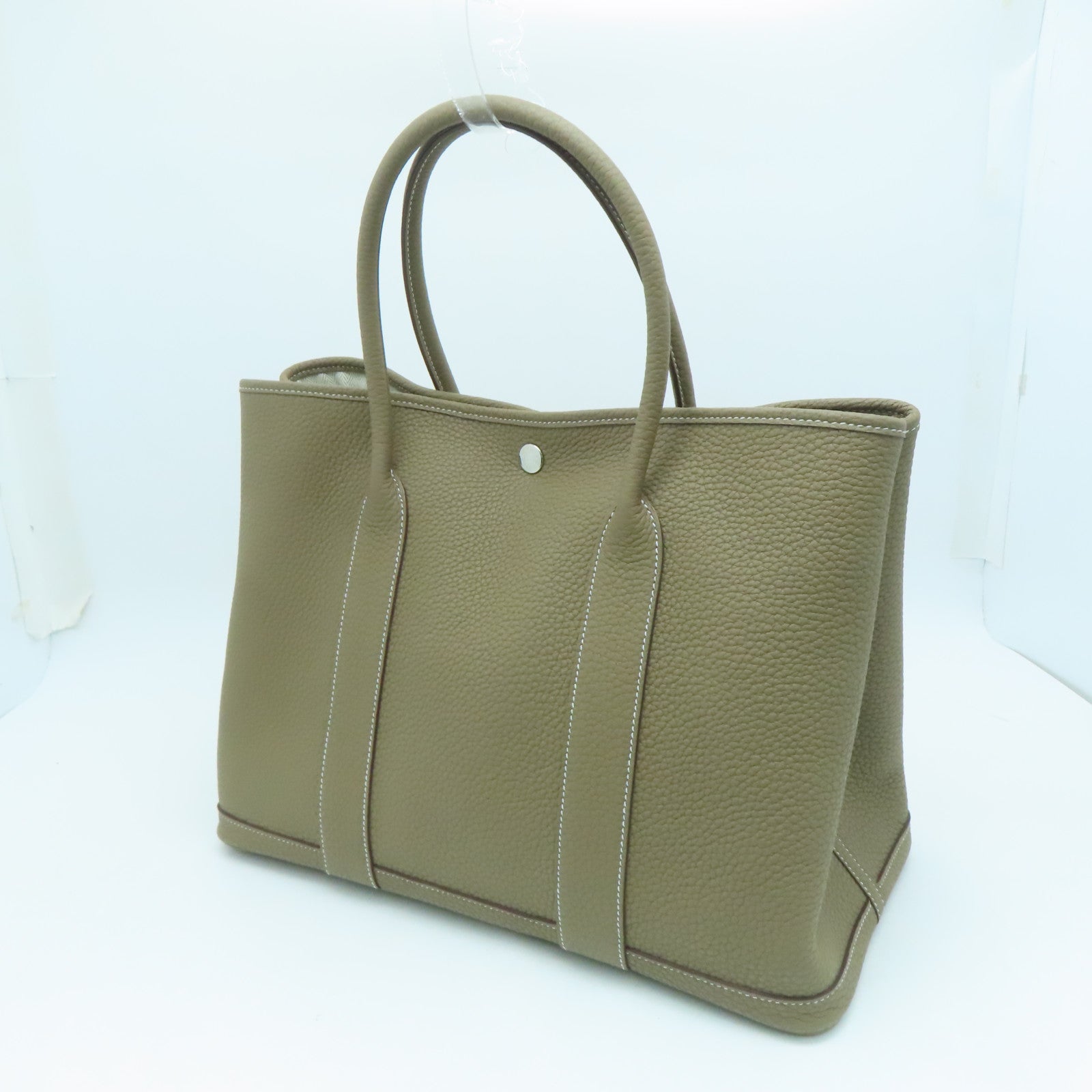 HERMES Taurillon Clemence皮革GardenParty PM银扣手挽袋大象灰