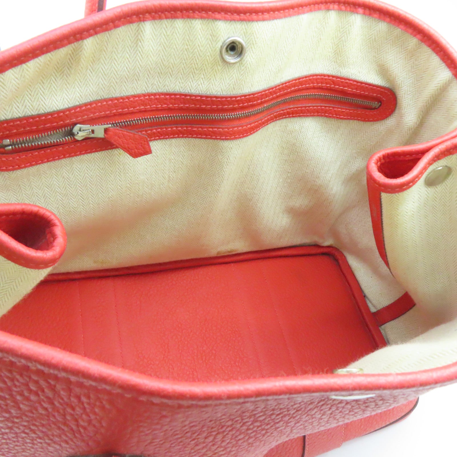 HERMES Country皮革Garden Party PM银扣手挽袋红色