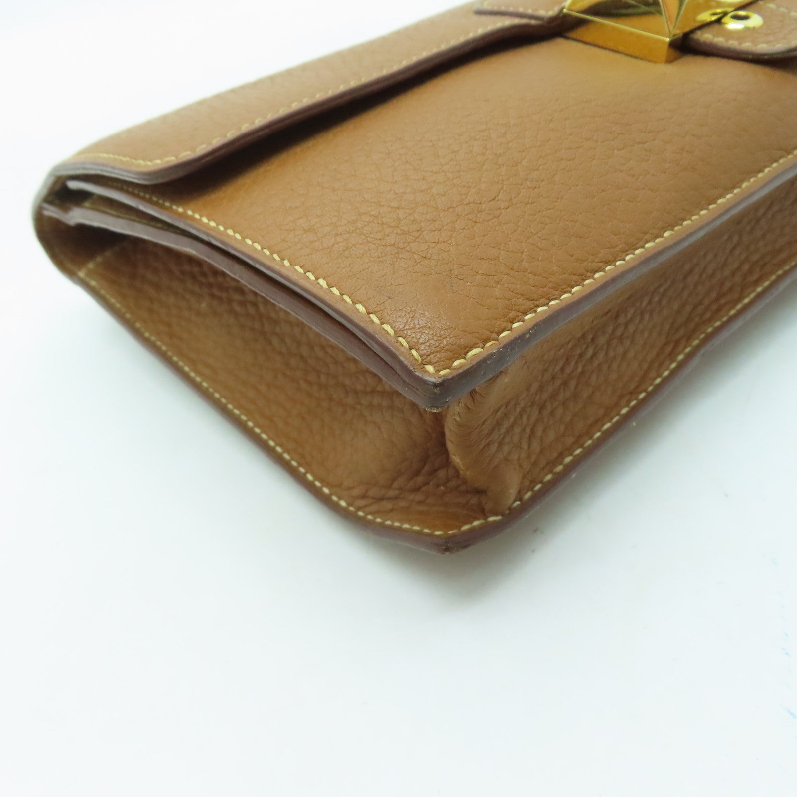 HERMES 【激減優惠】牛皮皮革Jet Pochette金扣手挽袋啡色