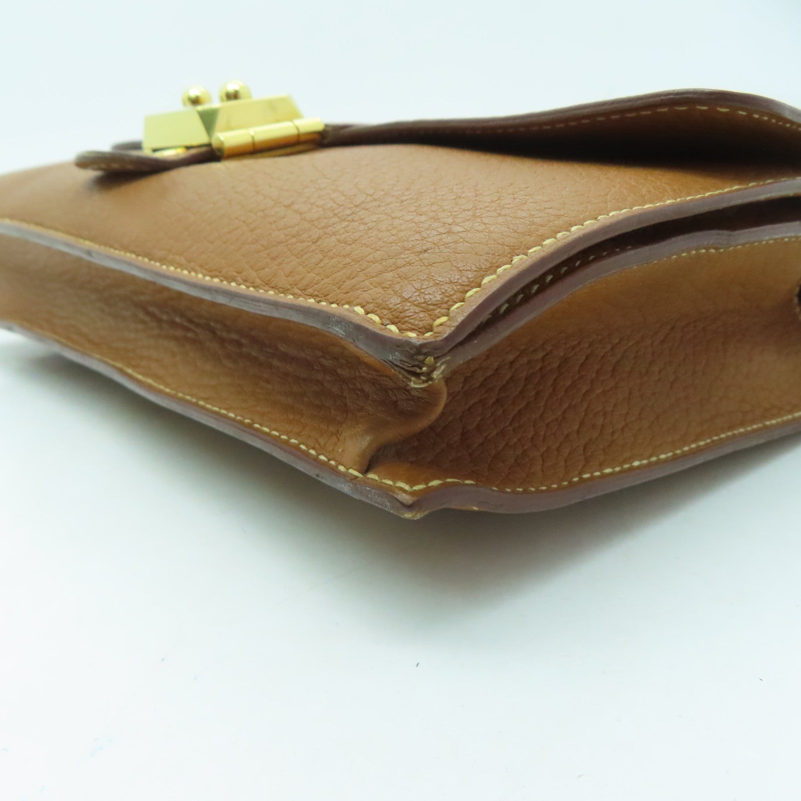 HERMES 【激減優惠】牛皮皮革Jet Pochette金扣手挽袋啡色