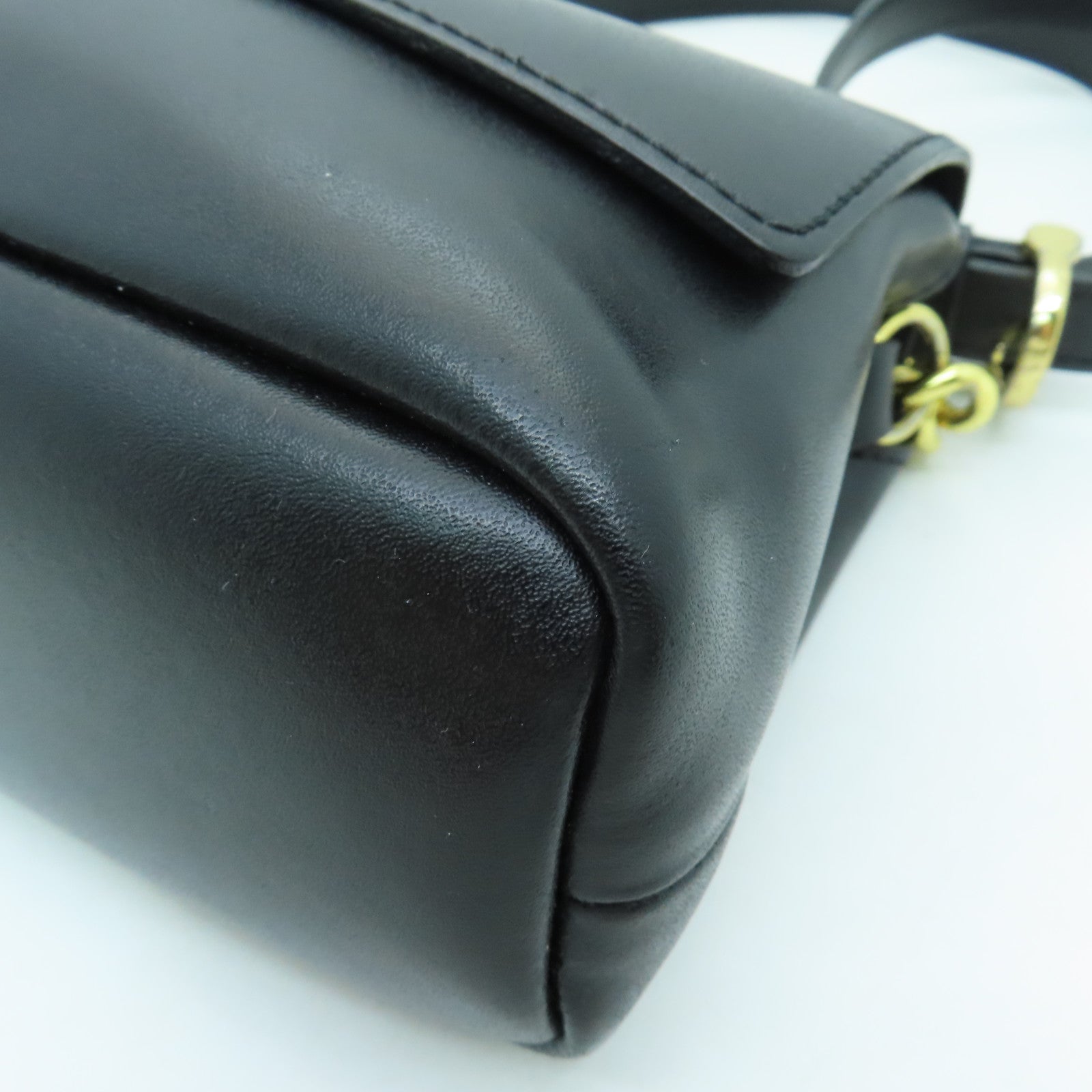 Longchamp 牛皮皮革Chain Shoulder Bag金扣鏈帶肩背袋黑色