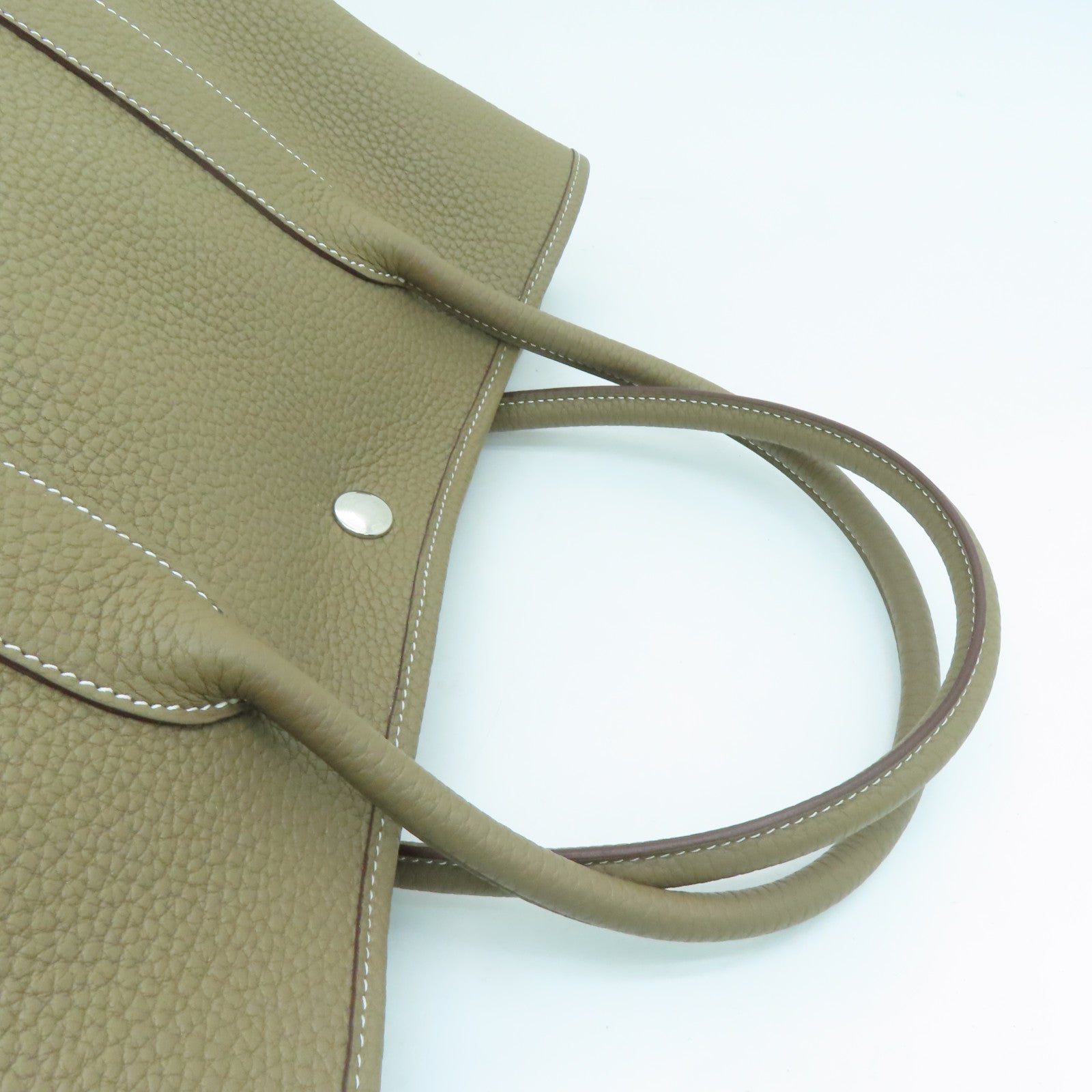 HERMES Taurillon Clemence皮革GardenParty PM银扣手挽袋大象灰