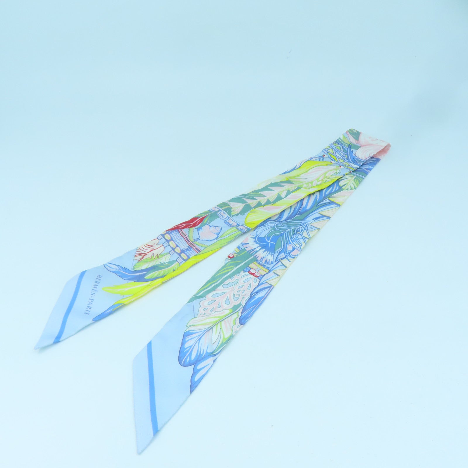 HERMES Silk Twilly Scarf Blue/Yellow/Multicolor