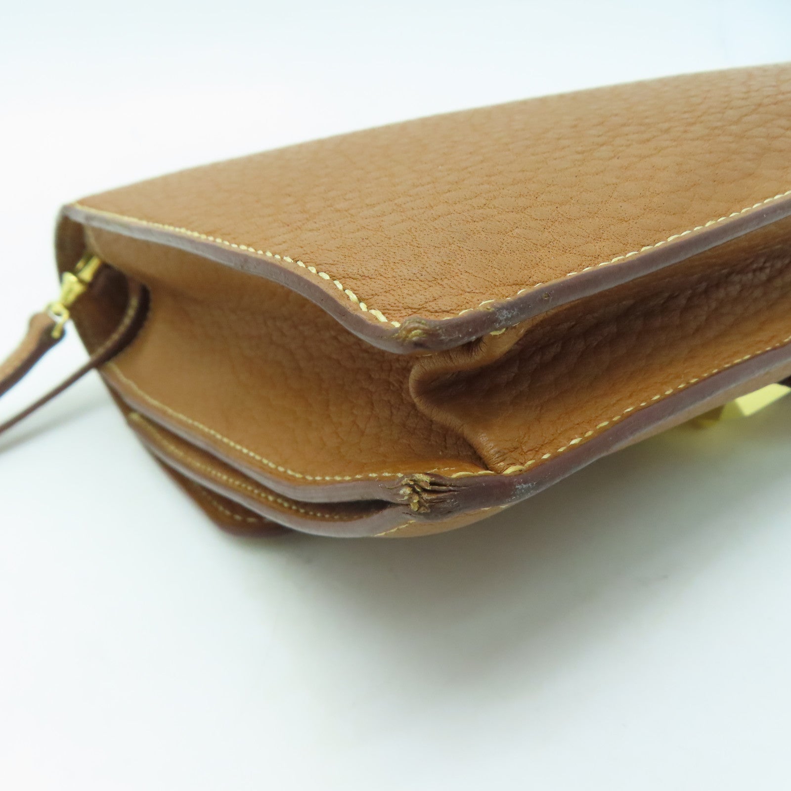 HERMES 【激減優惠】牛皮皮革Jet Pochette金扣手挽袋啡色