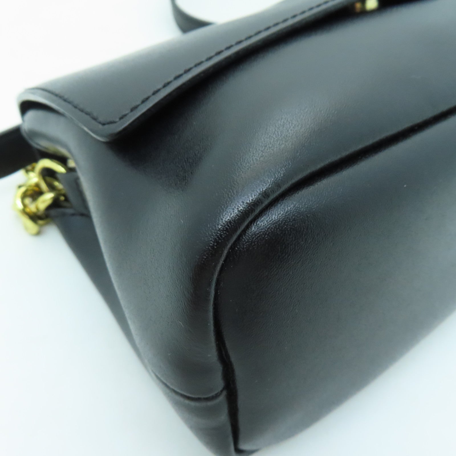 Longchamp 牛皮皮革Chain Shoulder Bag金扣鏈帶肩背袋黑色