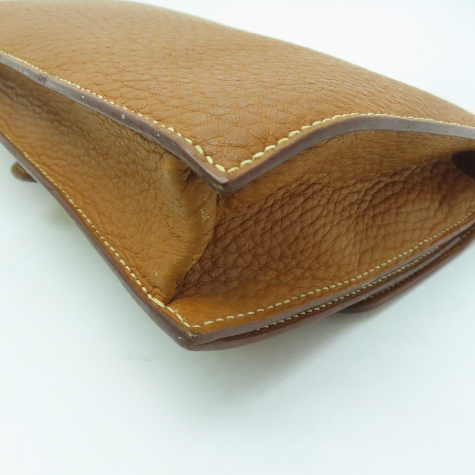 HERMES 【激減優惠】牛皮皮革Jet Pochette金扣手挽袋啡色