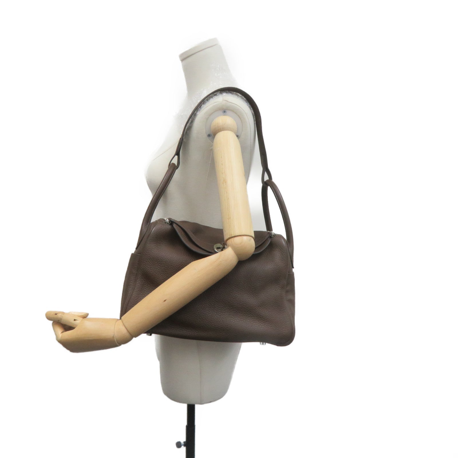 HERMES 【激減優惠】Clemence皮革Lindy 30 Shoulder Bag銀扣肩背袋Chocolate啡色