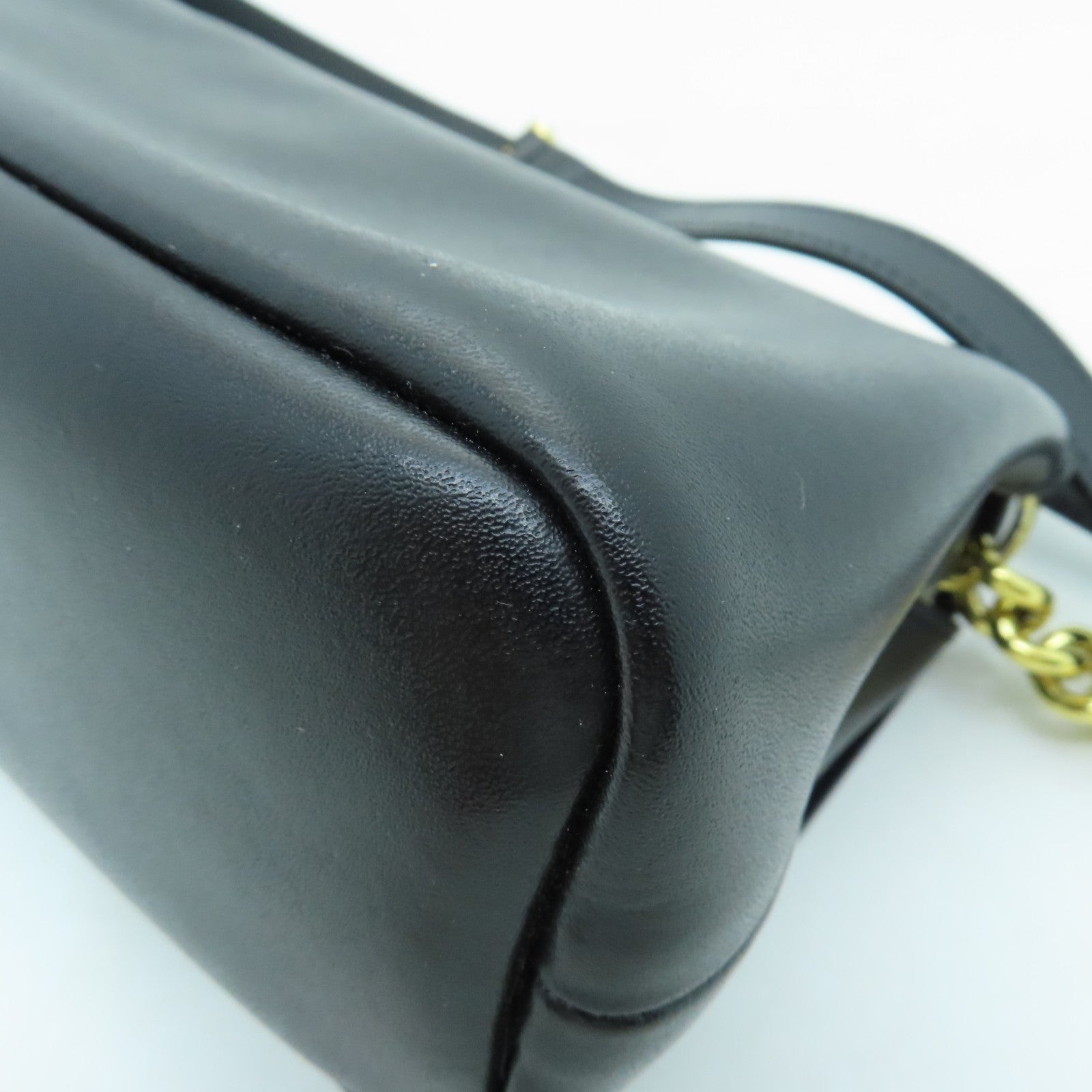 Longchamp 牛皮皮革Chain Shoulder Bag金扣鏈帶肩背袋黑色