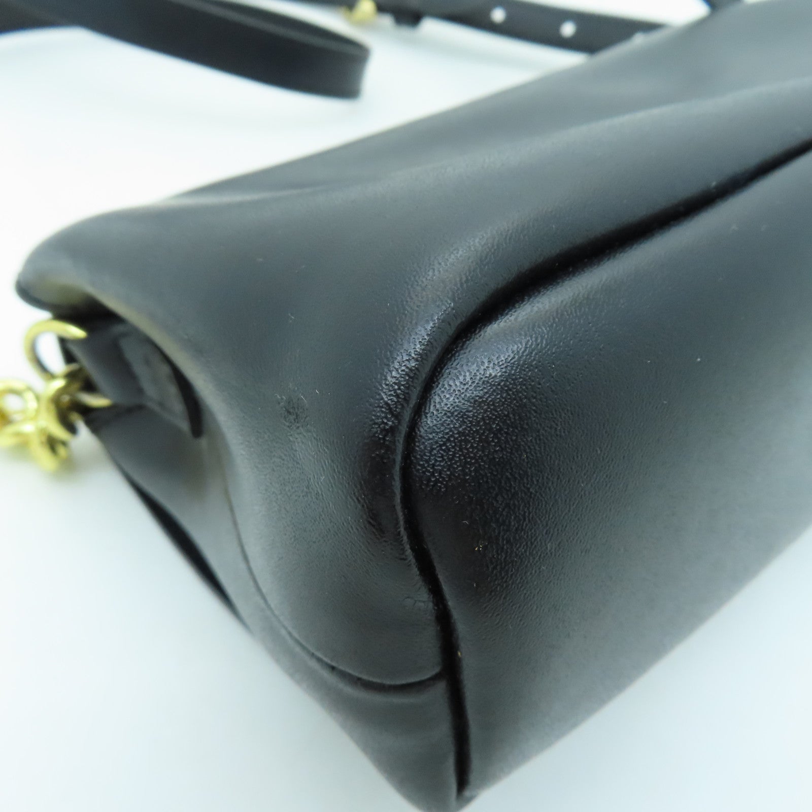 Longchamp 牛皮皮革Chain Shoulder Bag金扣鏈帶肩背袋黑色