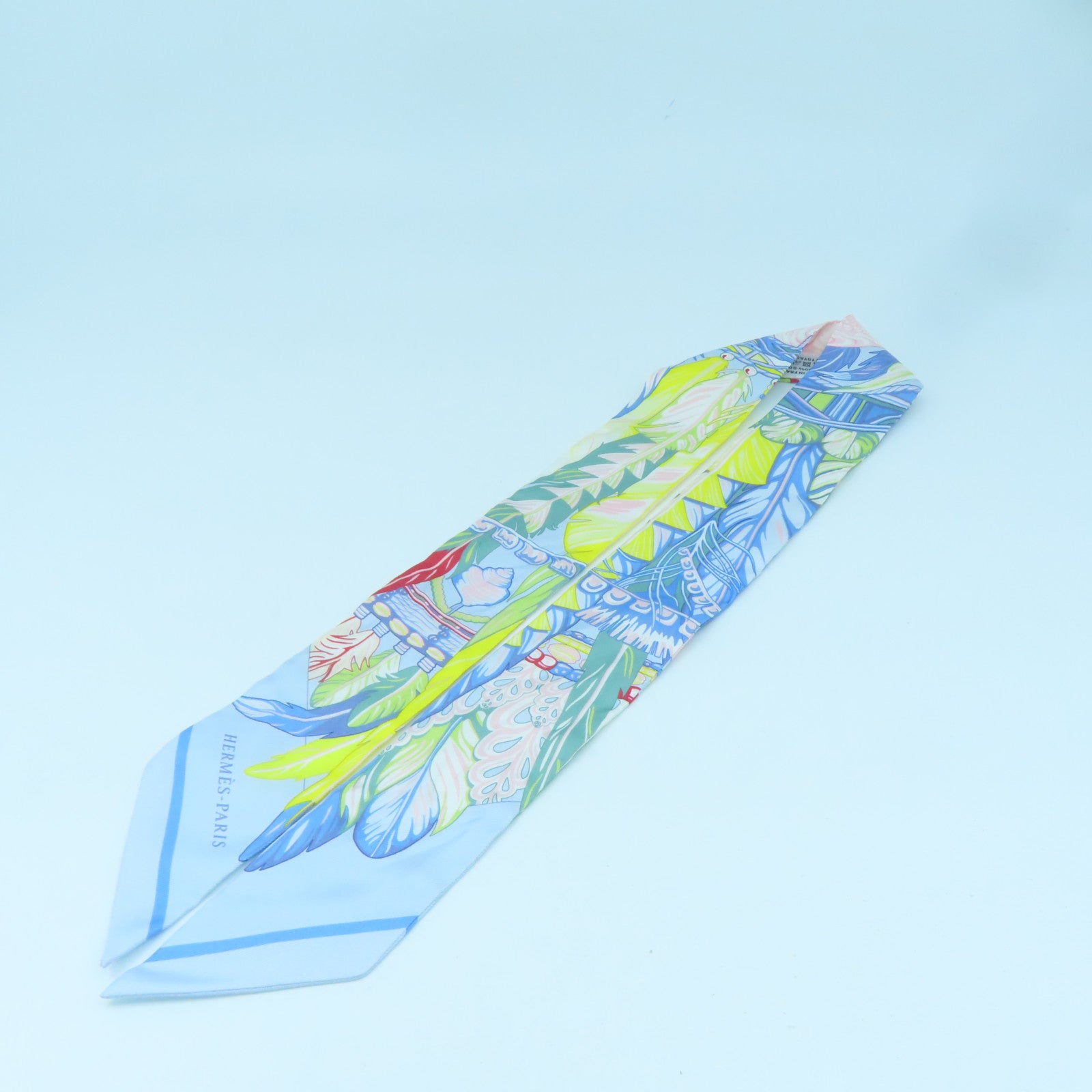 HERMES Silk Twilly Scarf Blue/Yellow/Multicolor