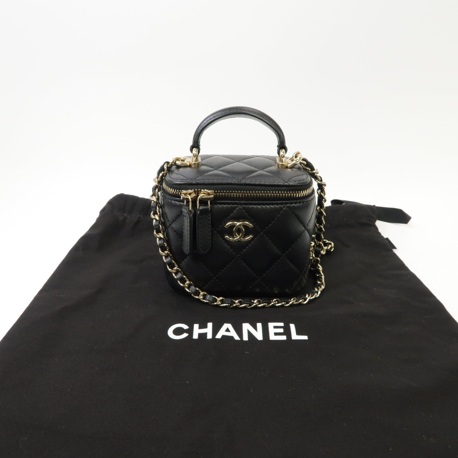 CHANEL 菱格羊皮皮革2way Chain Shoulder Bag金扣手挽肩背兩用袋黒色