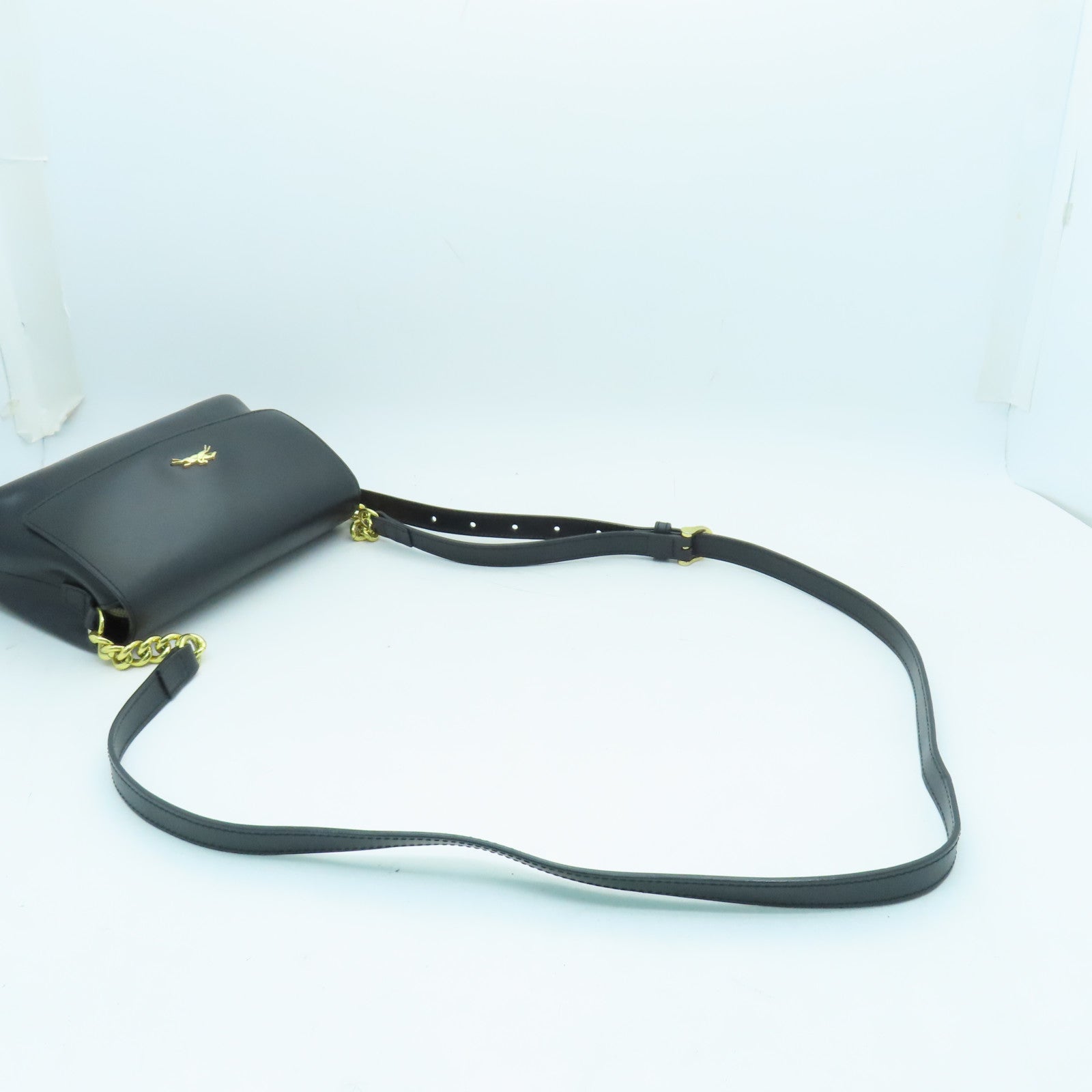 Longchamp 牛皮皮革Chain Shoulder Bag金扣鏈帶肩背袋黑色