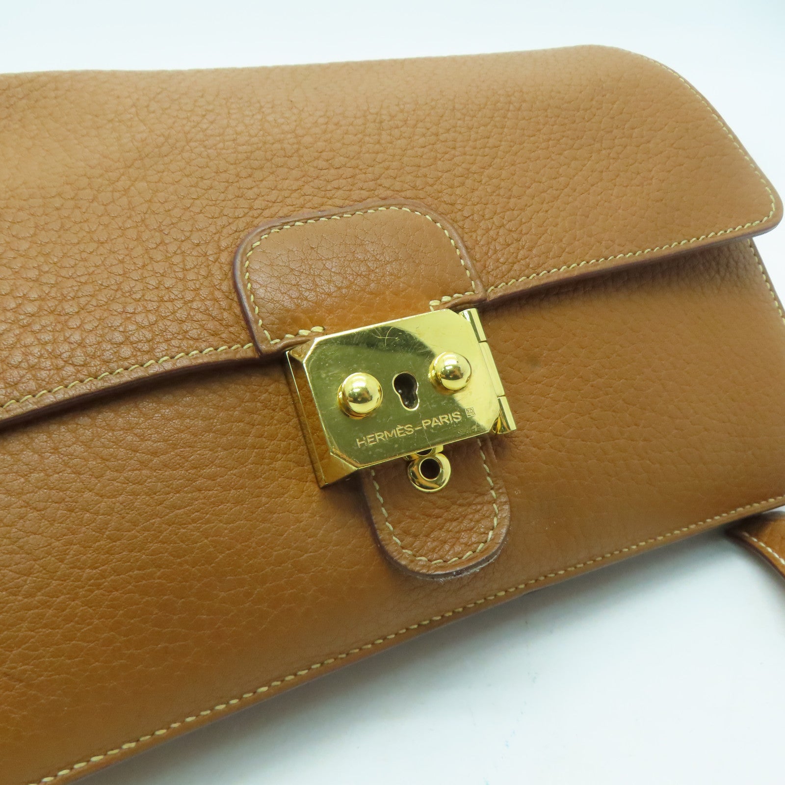 HERMES 【激減優惠】牛皮皮革Jet Pochette金扣手挽袋啡色