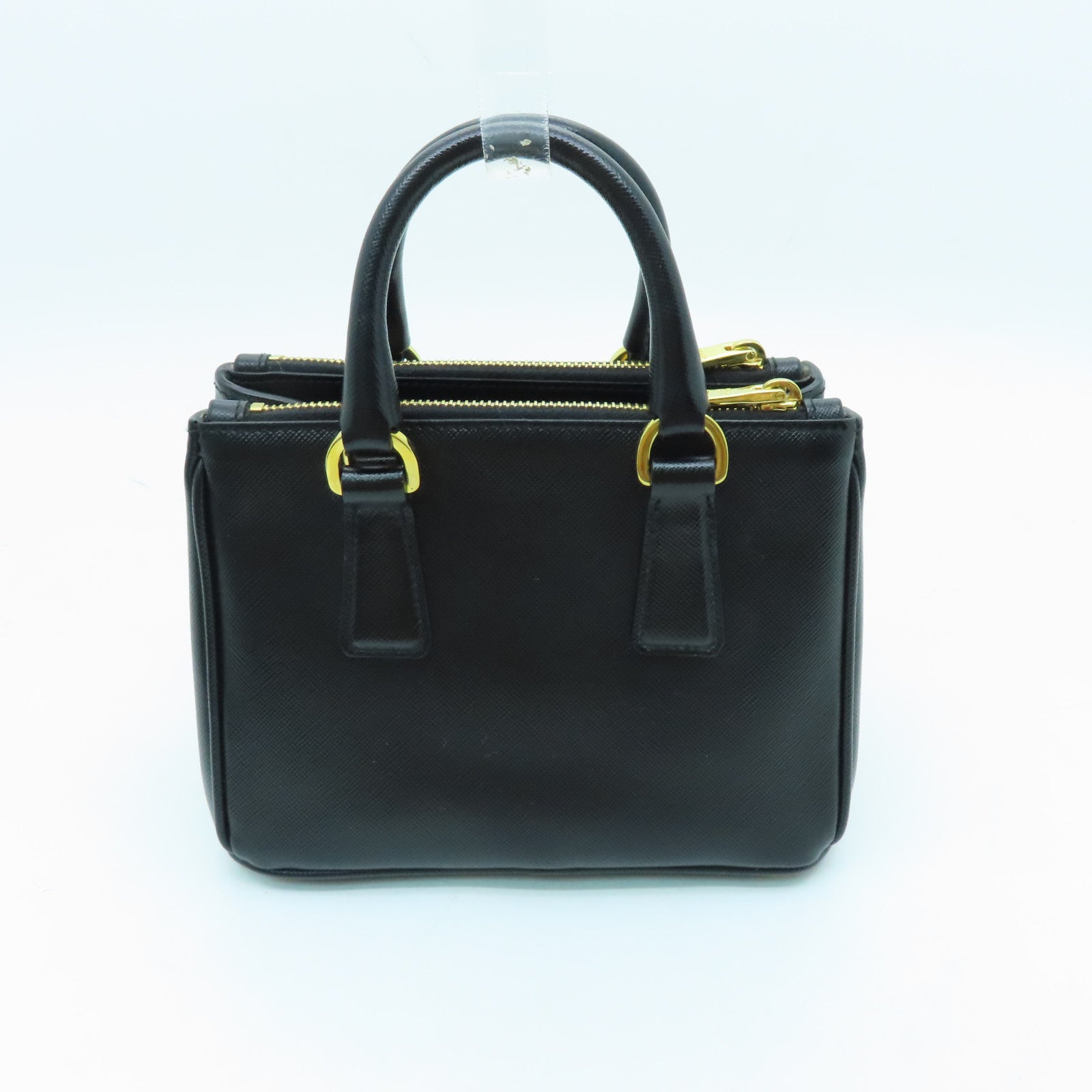 PRADA Cowhide Leather Saffiano Lux Gold Buckle Handle Shoulder Bag Black