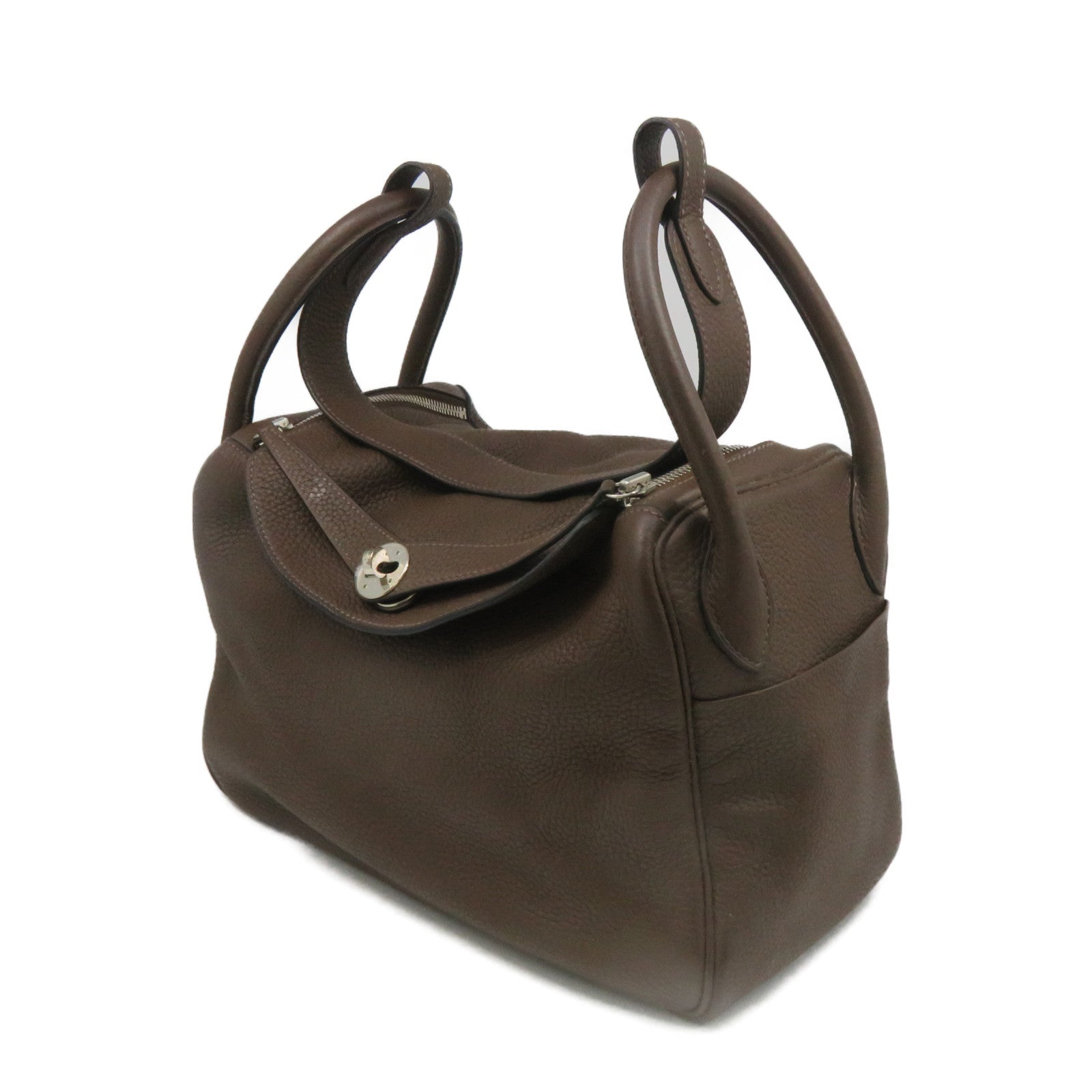 HERMES 【激減優惠】Clemence皮革Lindy 30 Shoulder Bag銀扣肩背袋Chocolate啡色