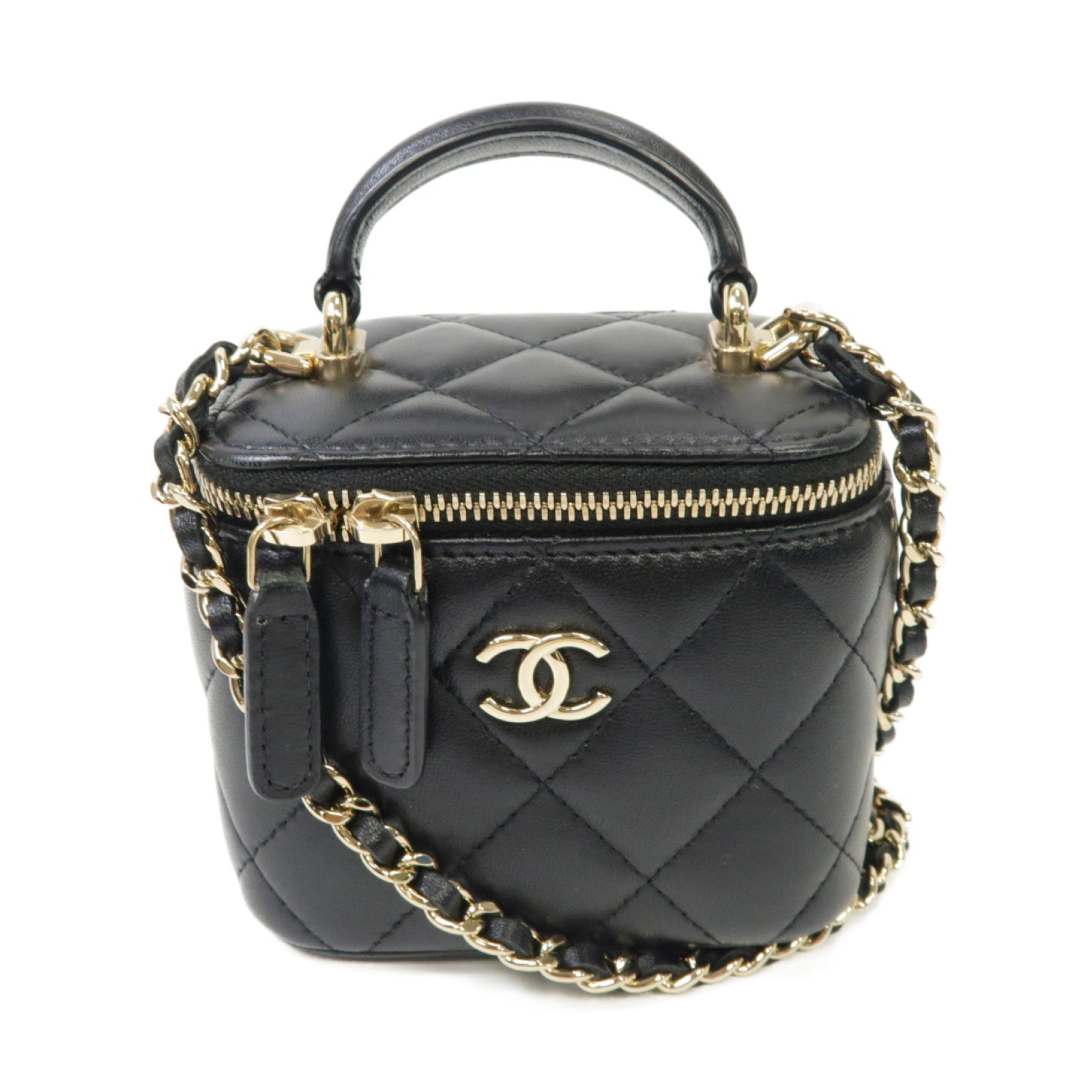CHANEL 菱格羊皮皮革2way Chain Shoulder Bag金扣手挽肩背兩用袋黒色
