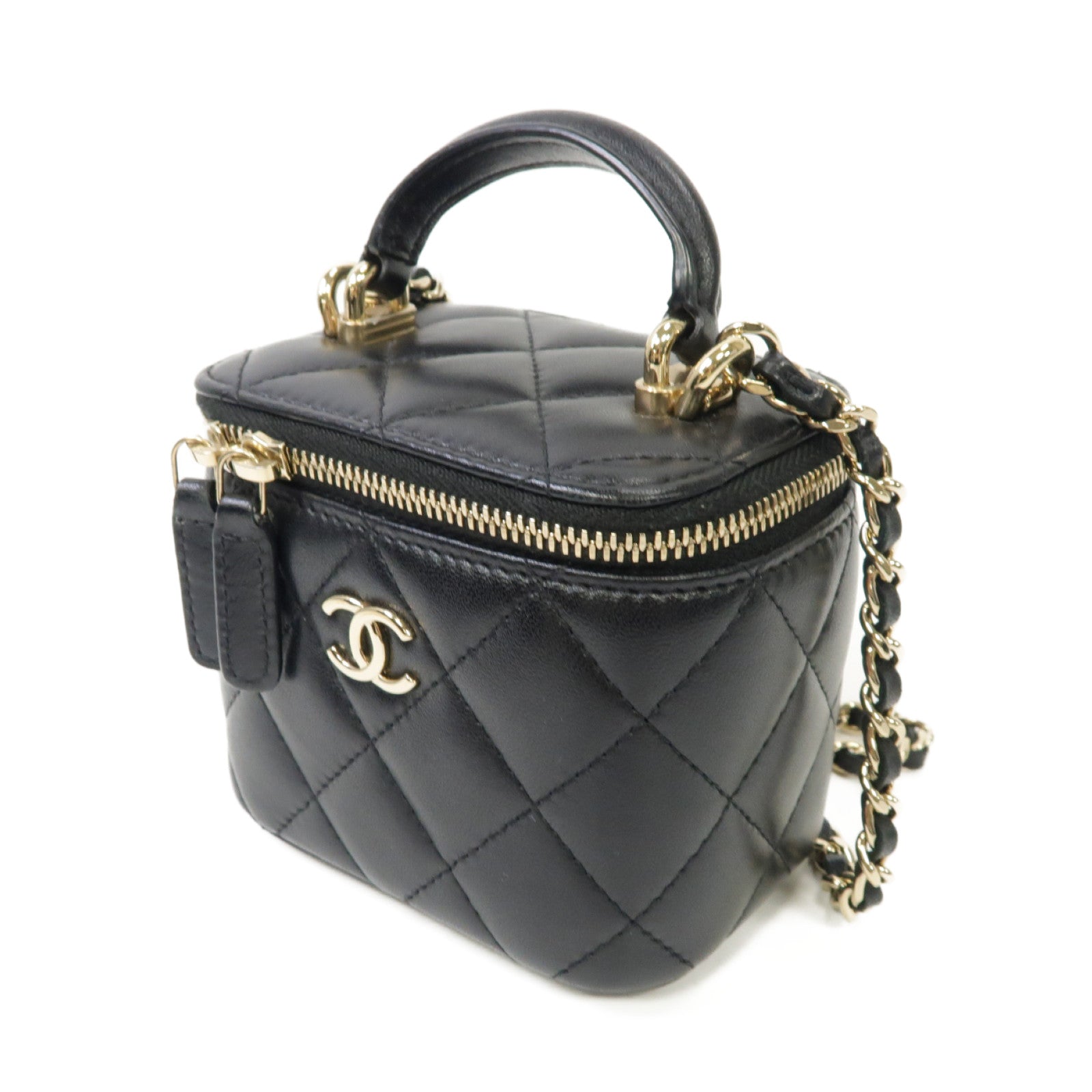 CHANEL 菱格羊皮皮革2way Chain Shoulder Bag金扣手挽肩背兩用袋黒色