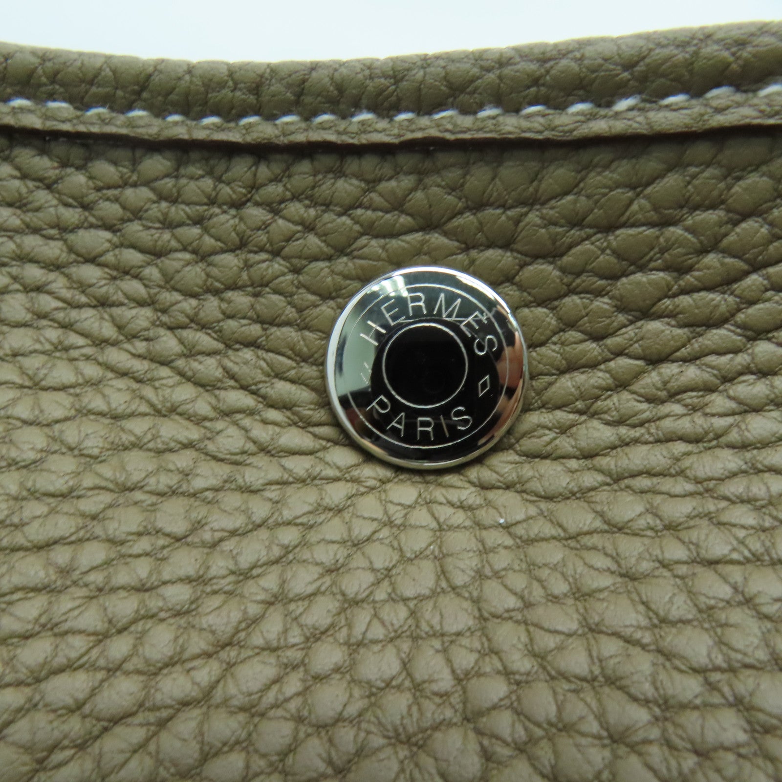 HERMES Taurillon Clemence皮革GardenParty PM银扣手挽袋大象灰