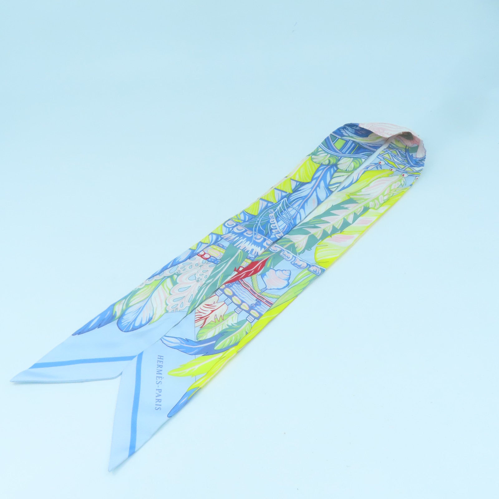 HERMES Silk Twilly Scarf Blue/Yellow/Multicolor