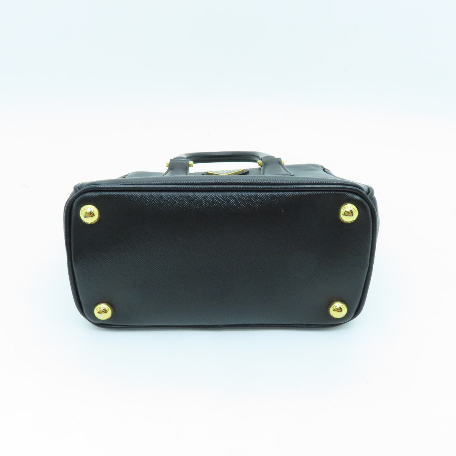 PRADA Cowhide Leather Saffiano Lux Gold Buckle Handle Shoulder Bag Black