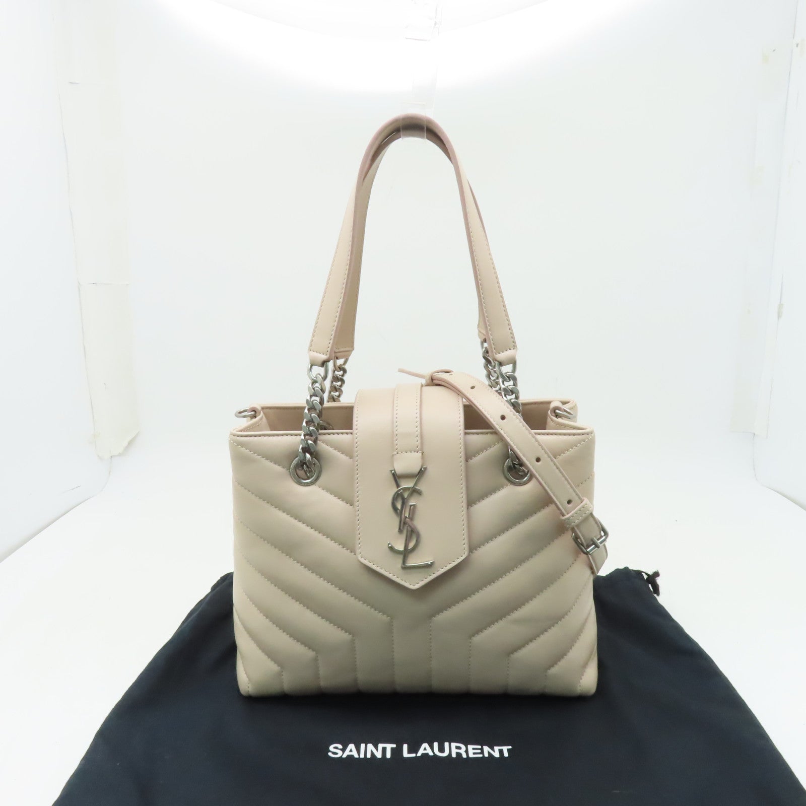 SAINT LAURENT 牛皮皮革Lou Lou銀扣手挽肩背兩用袋粉紅色