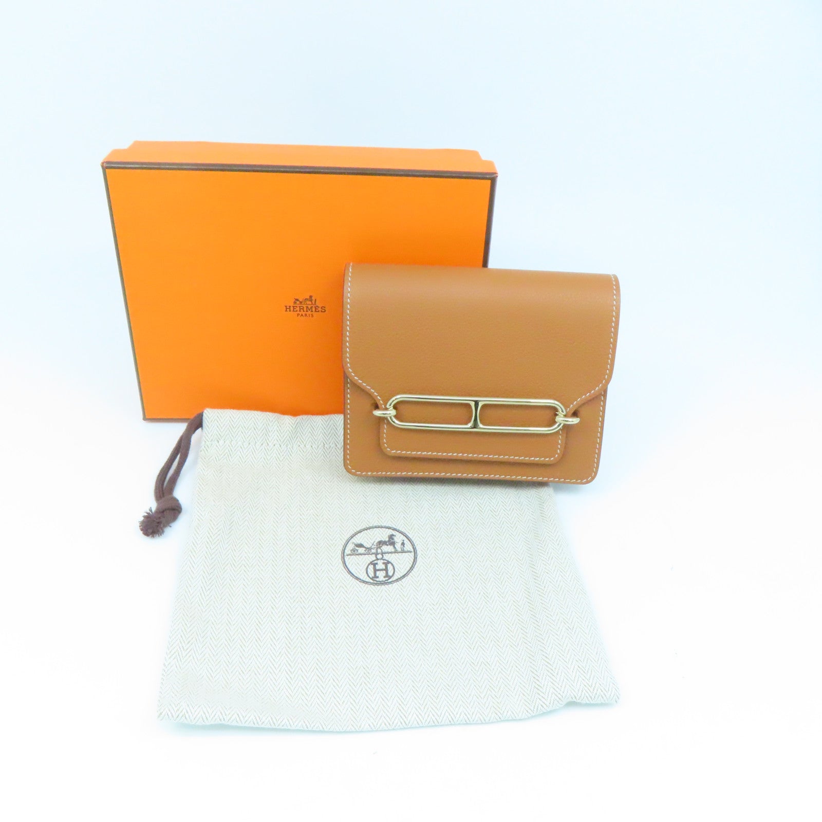 HERMES Evercolor皮革Roulis Slim金扣钱包Gold啡色