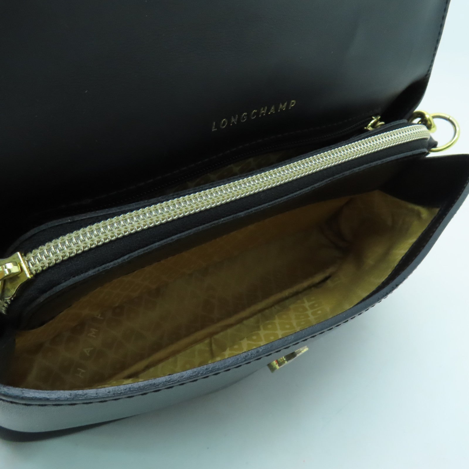 Longchamp 牛皮皮革Chain Shoulder Bag金扣鏈帶肩背袋黑色