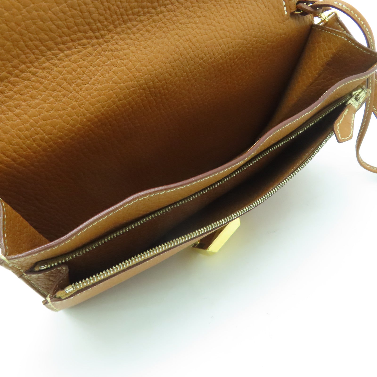 HERMES 【激減優惠】牛皮皮革Jet Pochette金扣手挽袋啡色