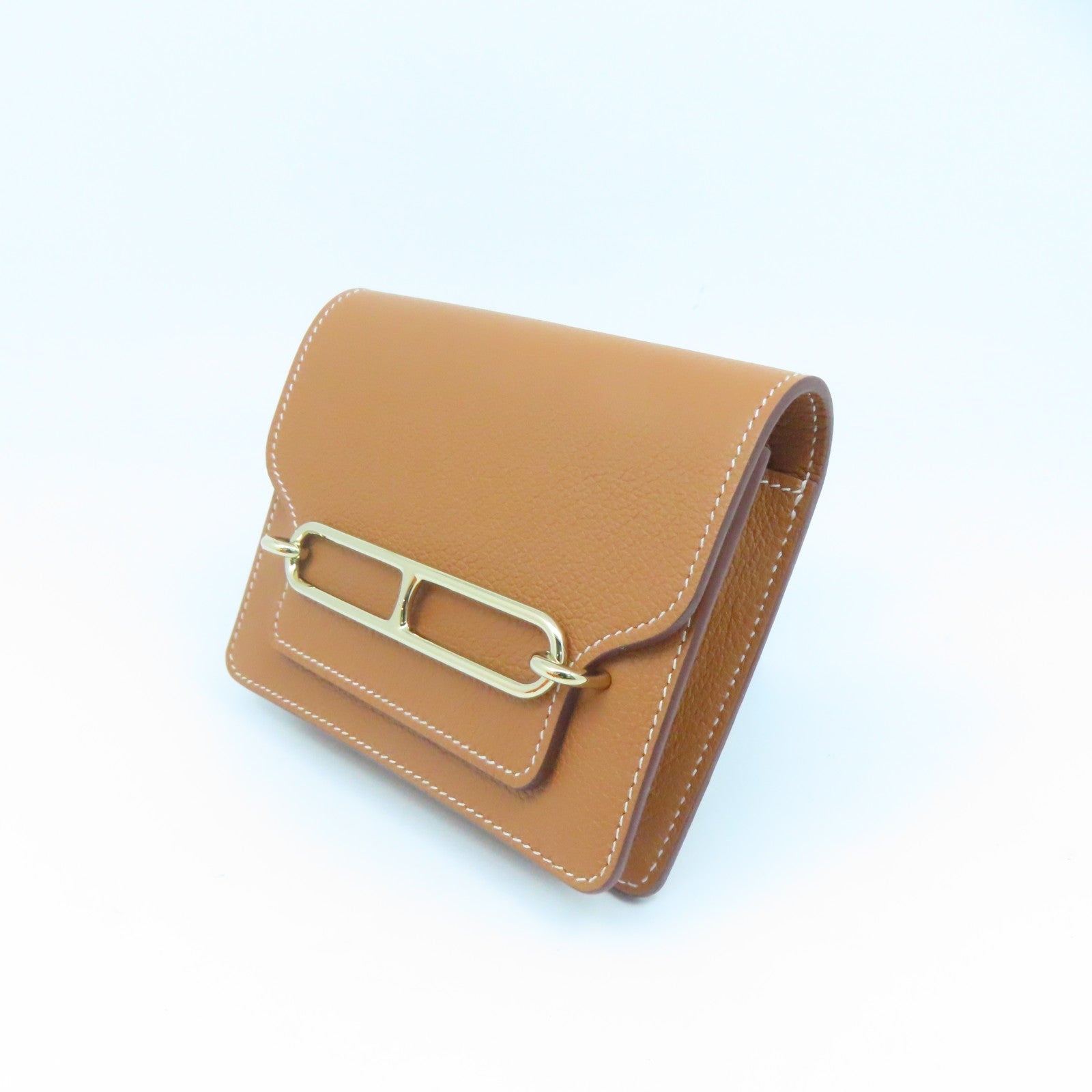 HERMES Evercolor皮革Roulis Slim金扣钱包Gold啡色