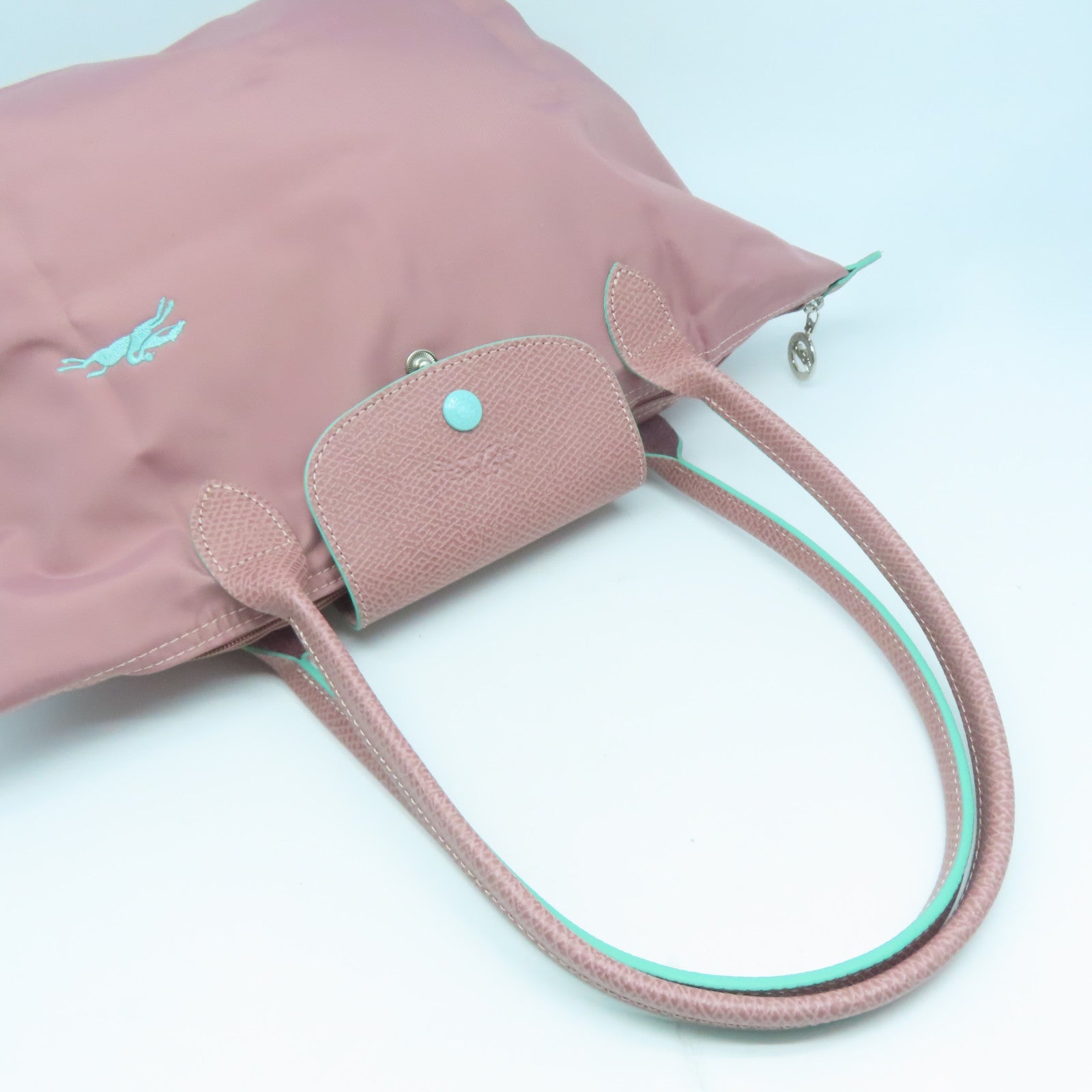 Longchamp 尼龍Tote Bag銀扣肩背袋粉紅色