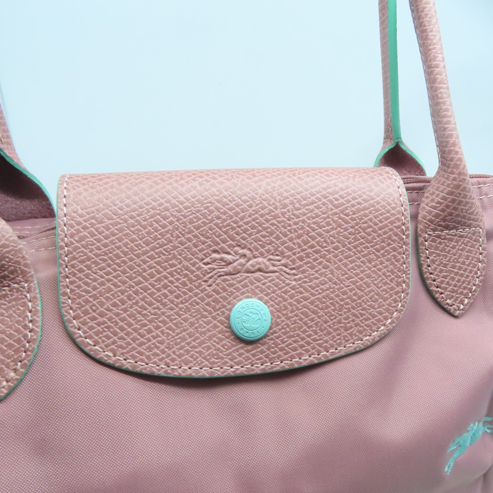 Longchamp 尼龍Tote Bag銀扣肩背袋粉紅色