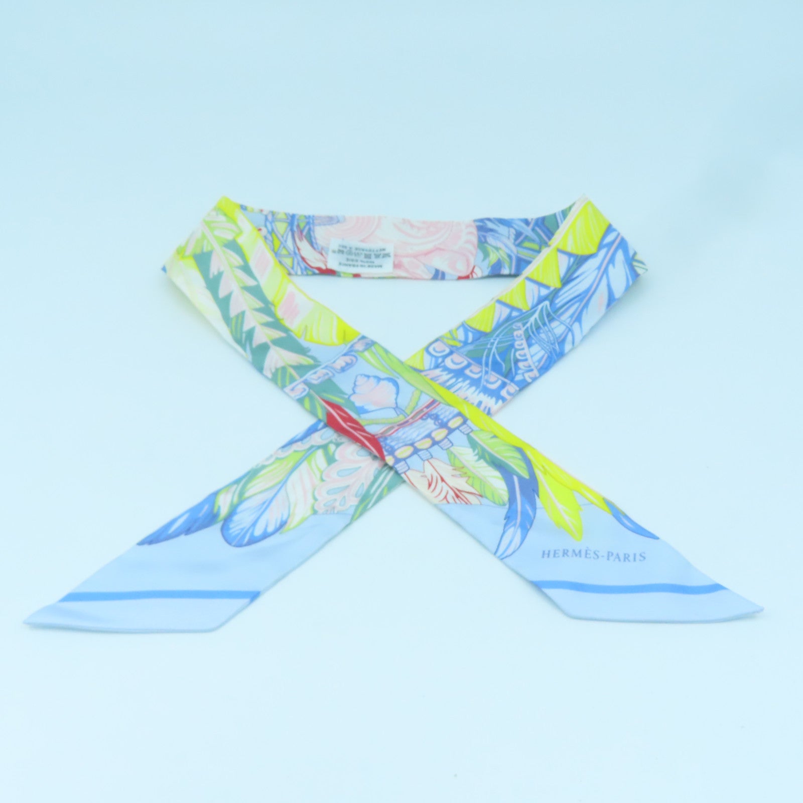 HERMES Silk Twilly Scarf Blue/Yellow/Multicolor