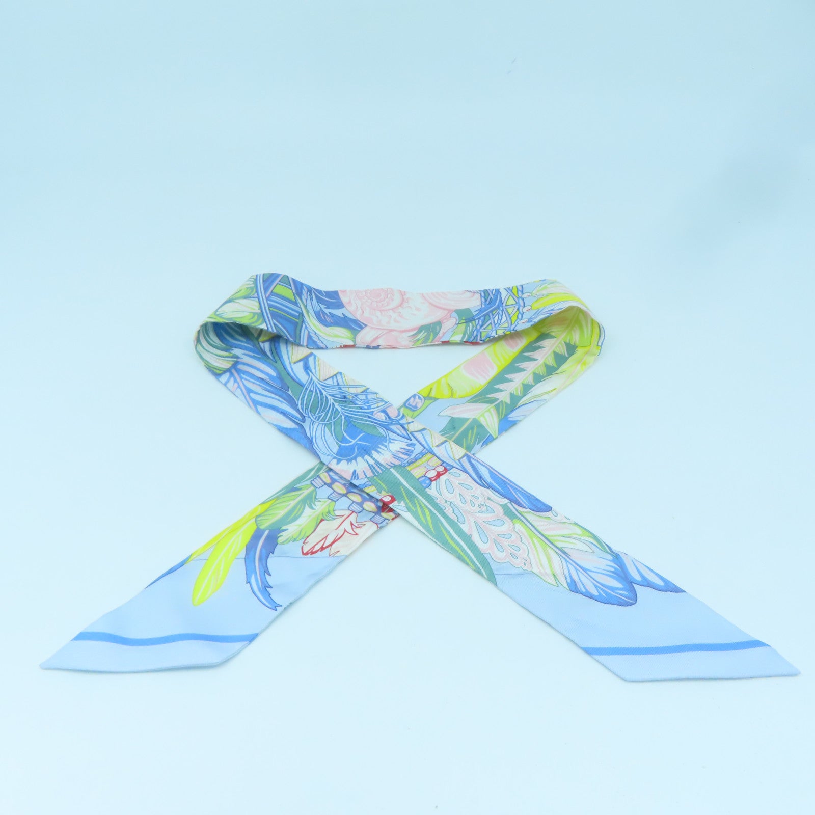 HERMES Silk Twilly Scarf Blue/Yellow/Multicolor