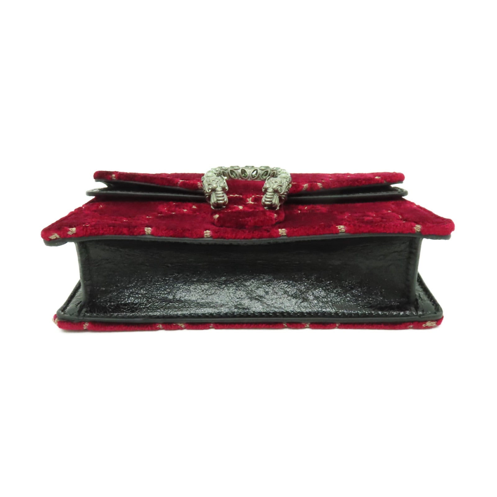 GUCCI 天鵝絨Dionysus Supreme Mini銀扣鏈帶肩背袋紅色