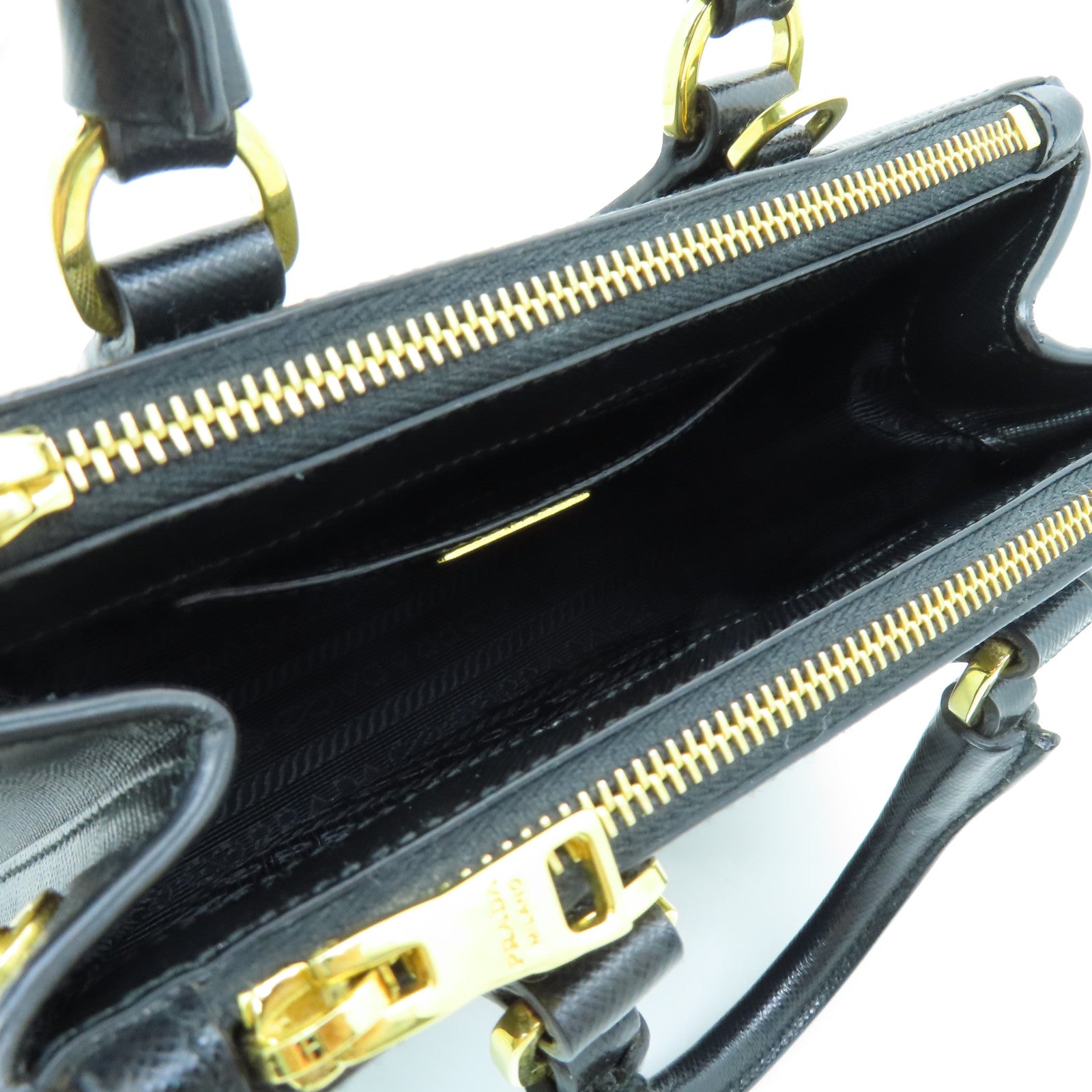 PRADA Cowhide Leather Saffiano Lux Gold Buckle Handle Shoulder Bag Black