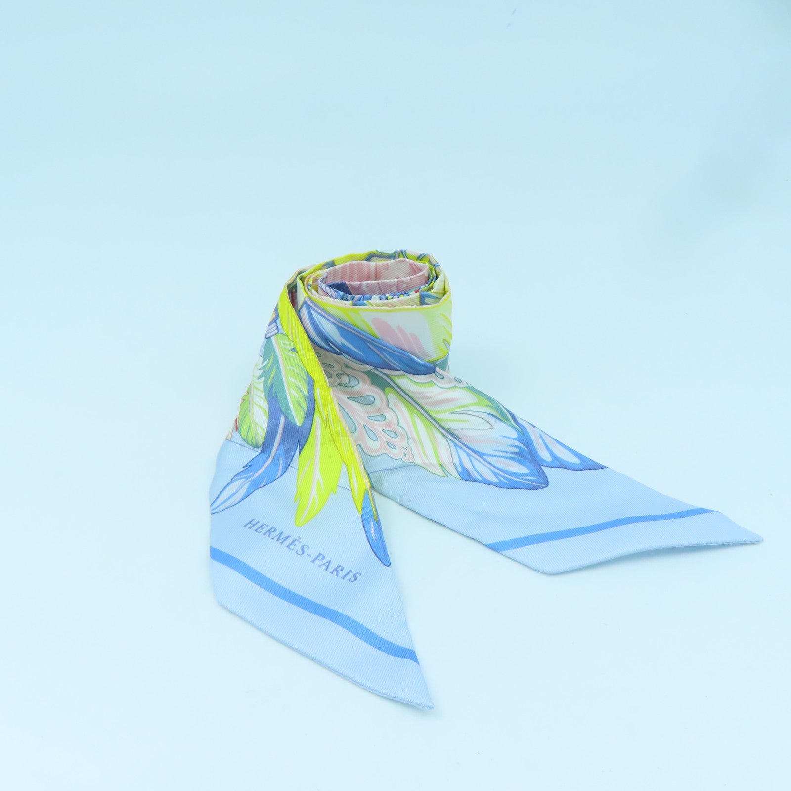 HERMES Silk Twilly Scarf Blue/Yellow/Multicolor
