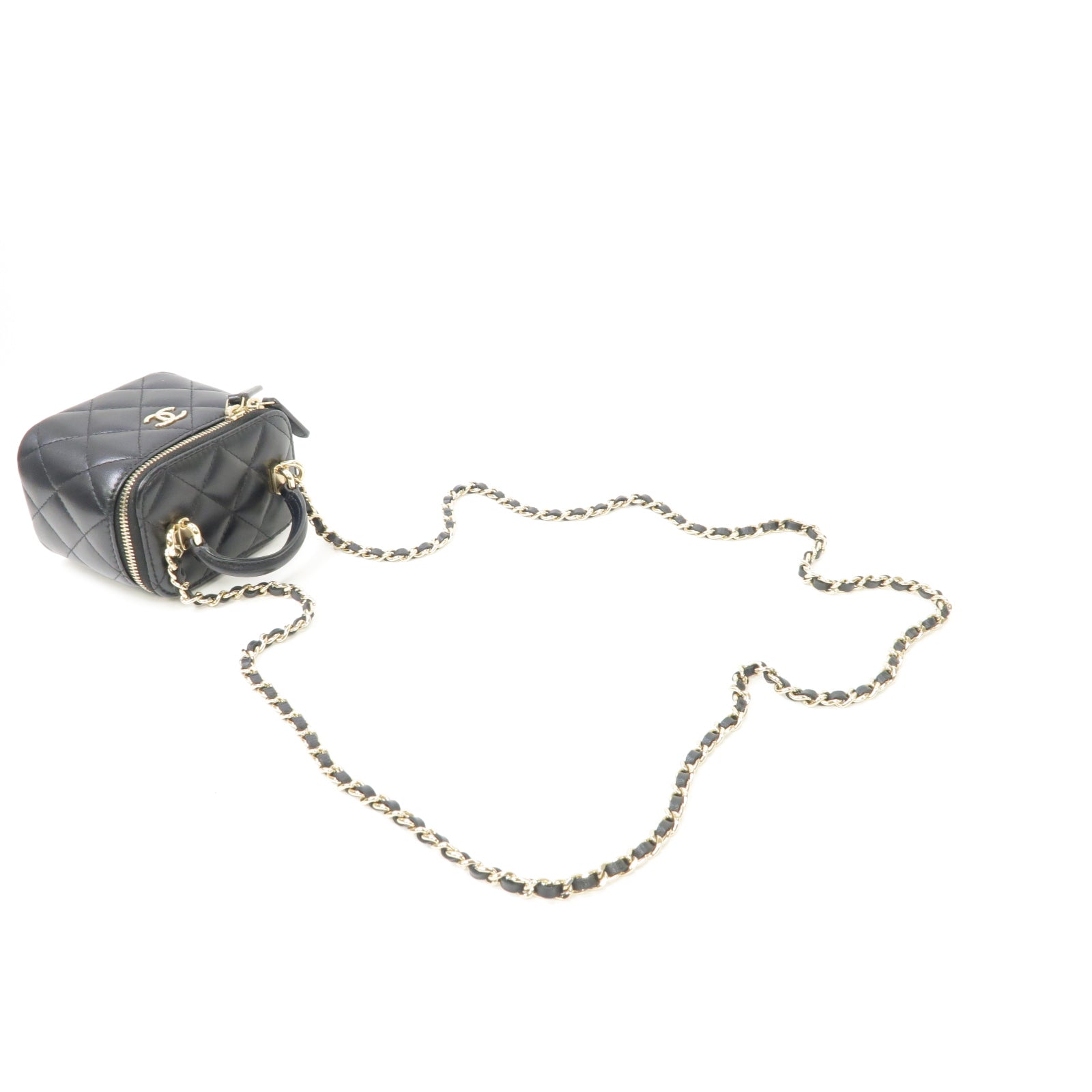 CHANEL 菱格羊皮皮革2way Chain Shoulder Bag金扣手挽肩背兩用袋黒色