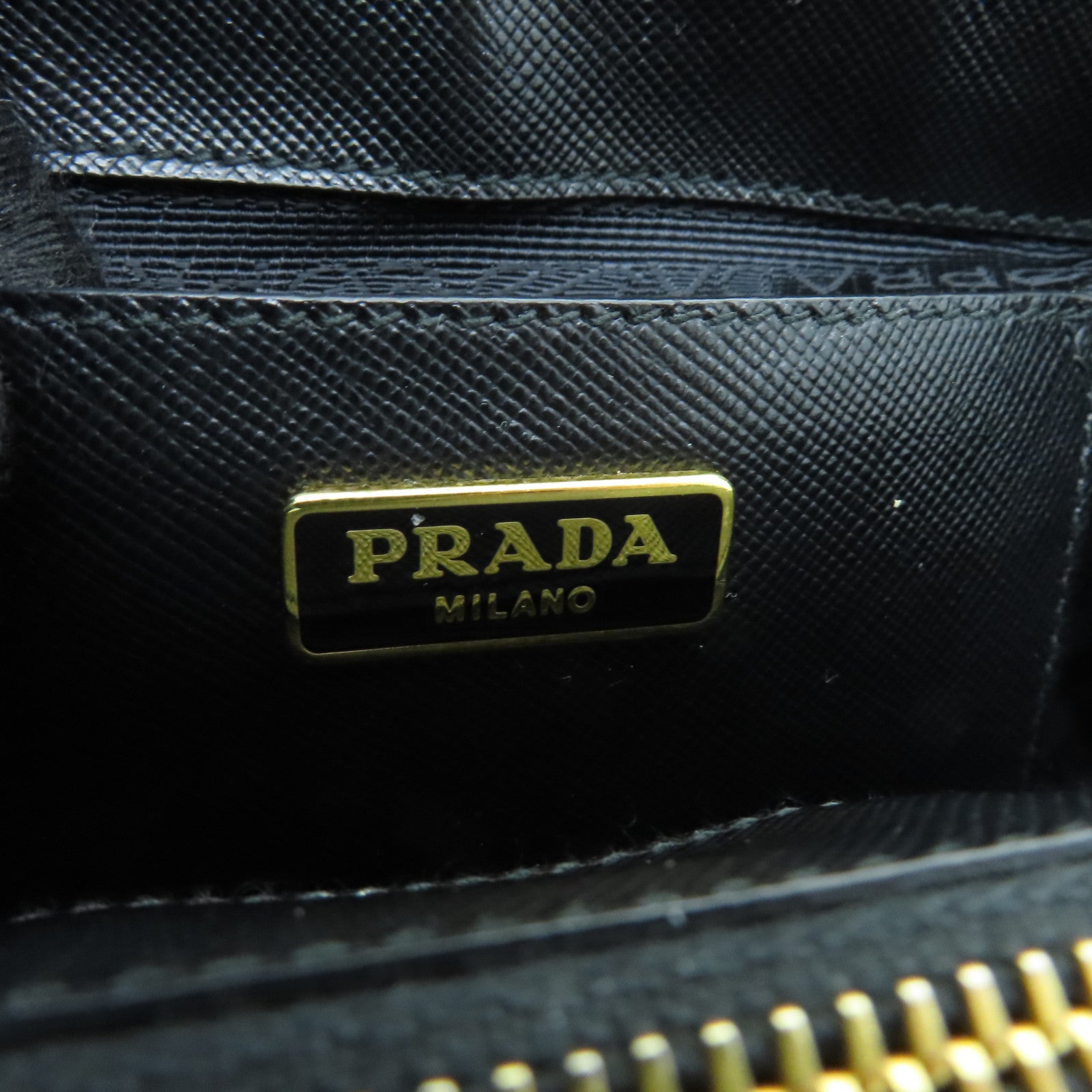 PRADA Cowhide Leather Saffiano Lux Gold Buckle Handle Shoulder Bag Black
