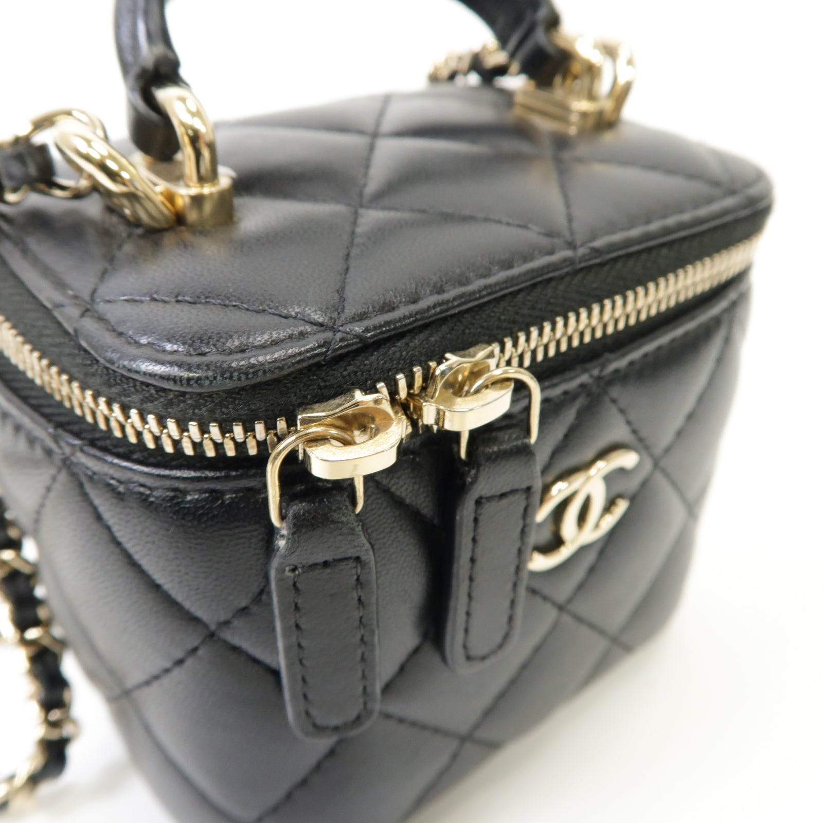 CHANEL 菱格羊皮皮革2way Chain Shoulder Bag金扣手挽肩背兩用袋黒色