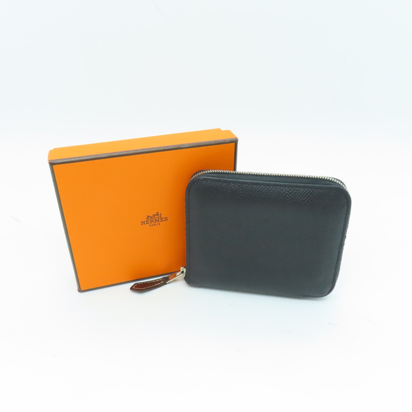 HERMES Epsom皮革Silkin Wallet銀扣錢包Noir/黑色