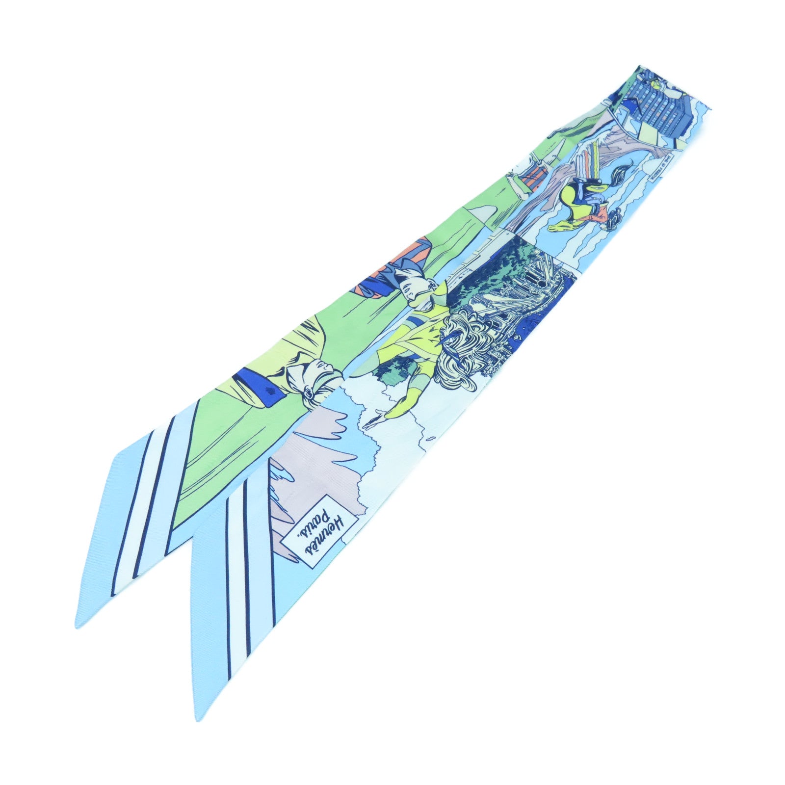 HERMES 【激減優惠】絲質Twilly絲巾藍色/綠色/多色