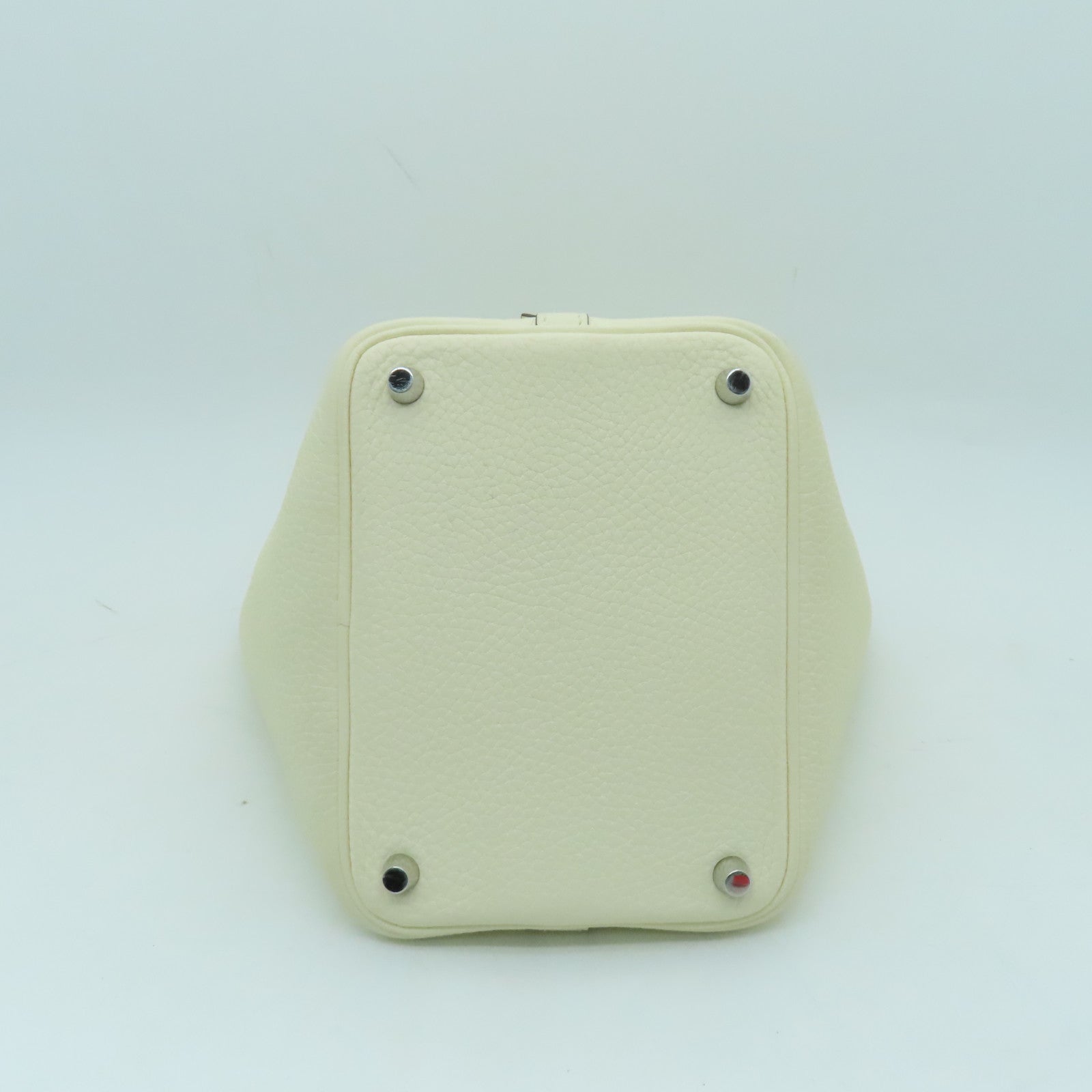 HERMES Clemence Leather Picotin PM Silver Button Handle Bag White
